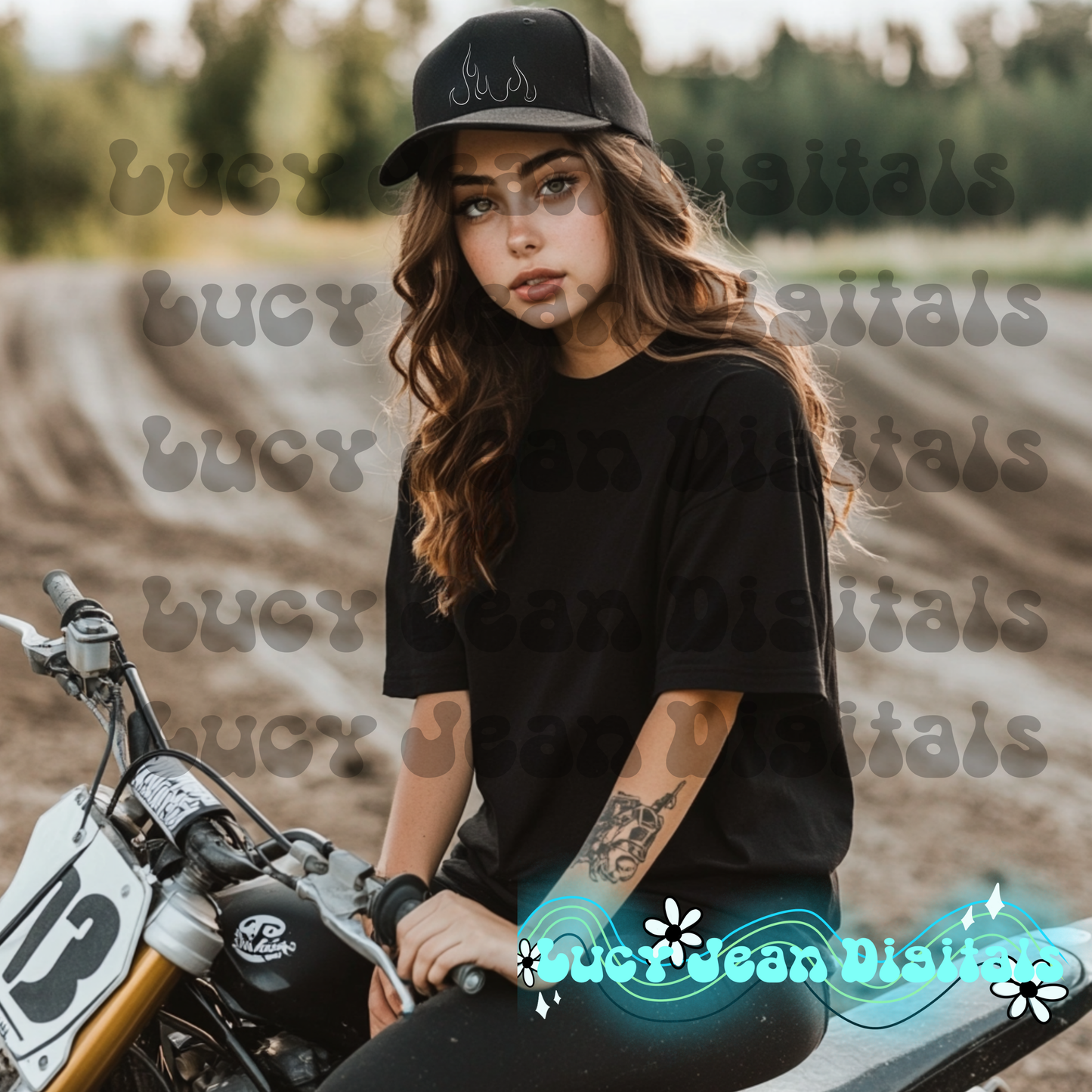 Brown hair moto girl modeled Mock up