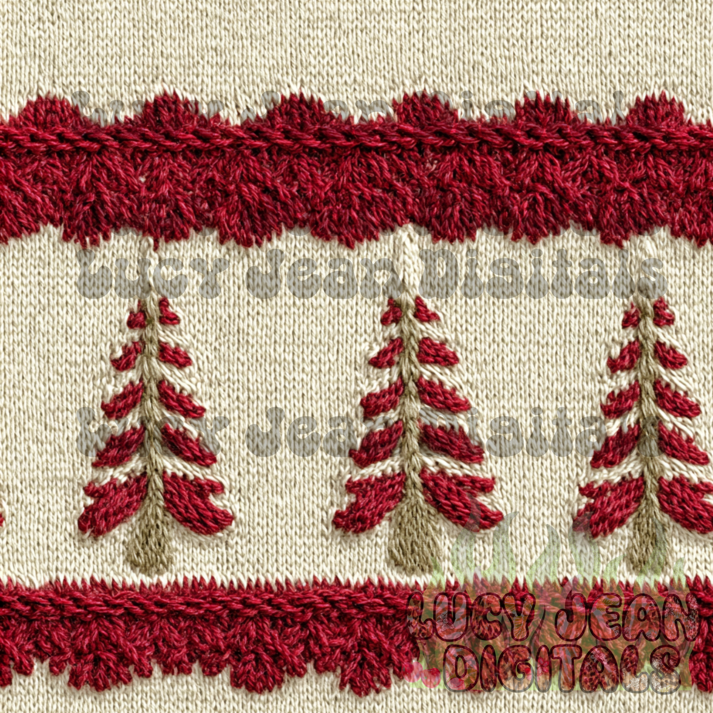 Cream/Red Vintage Yarn Christmas Tree Seamless File