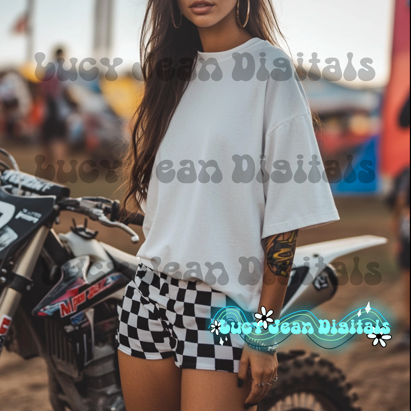 Moto race checkered shorts modeled Mock up