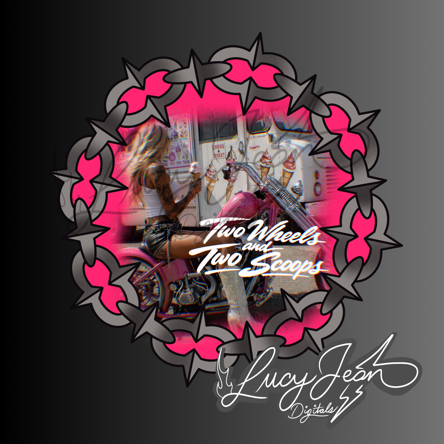 LIMITED COLLAB LJD x RDD TWO WHEELS AND TWO SCOOPS MOTORCYCLE BABE PNG