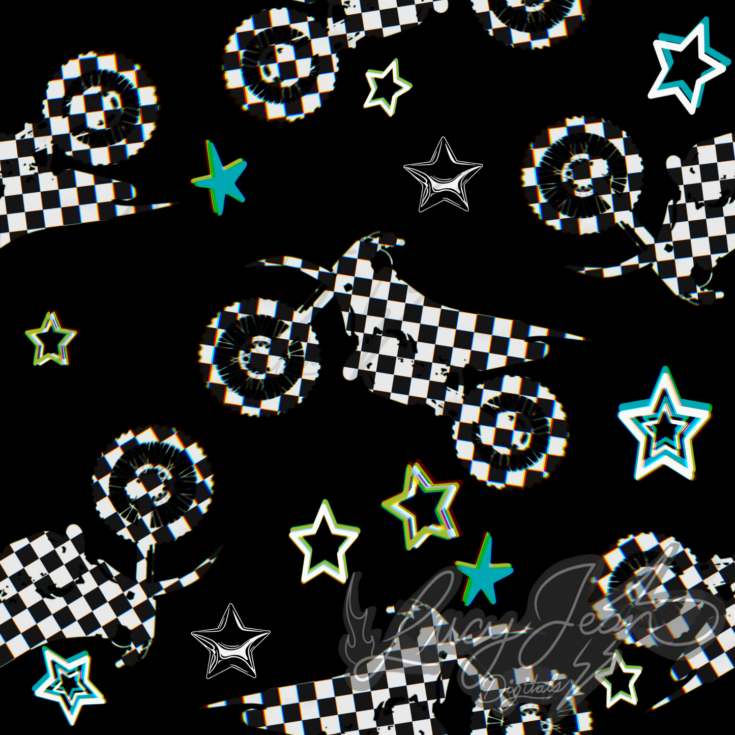 Black and white checkered moto dirt bike seamless file- 2026