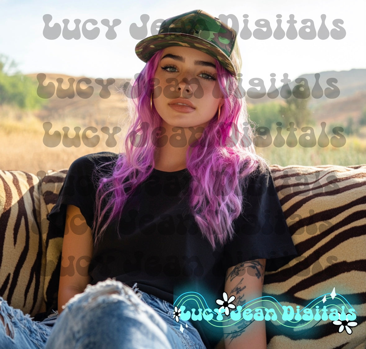 Edgy camo girl modeled Mock up