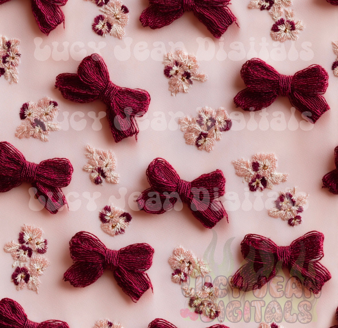 Burgundy embroidery Bows Seamless File
