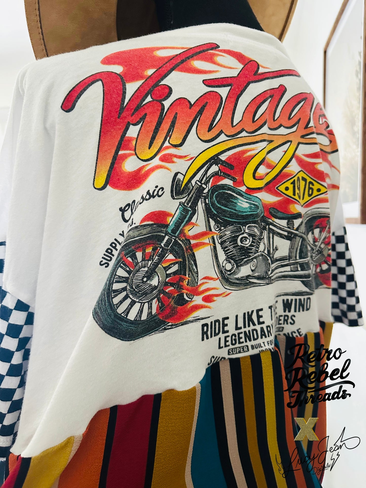 Womens XL-2XL Striped Motorcycle Up-Cycle Dress