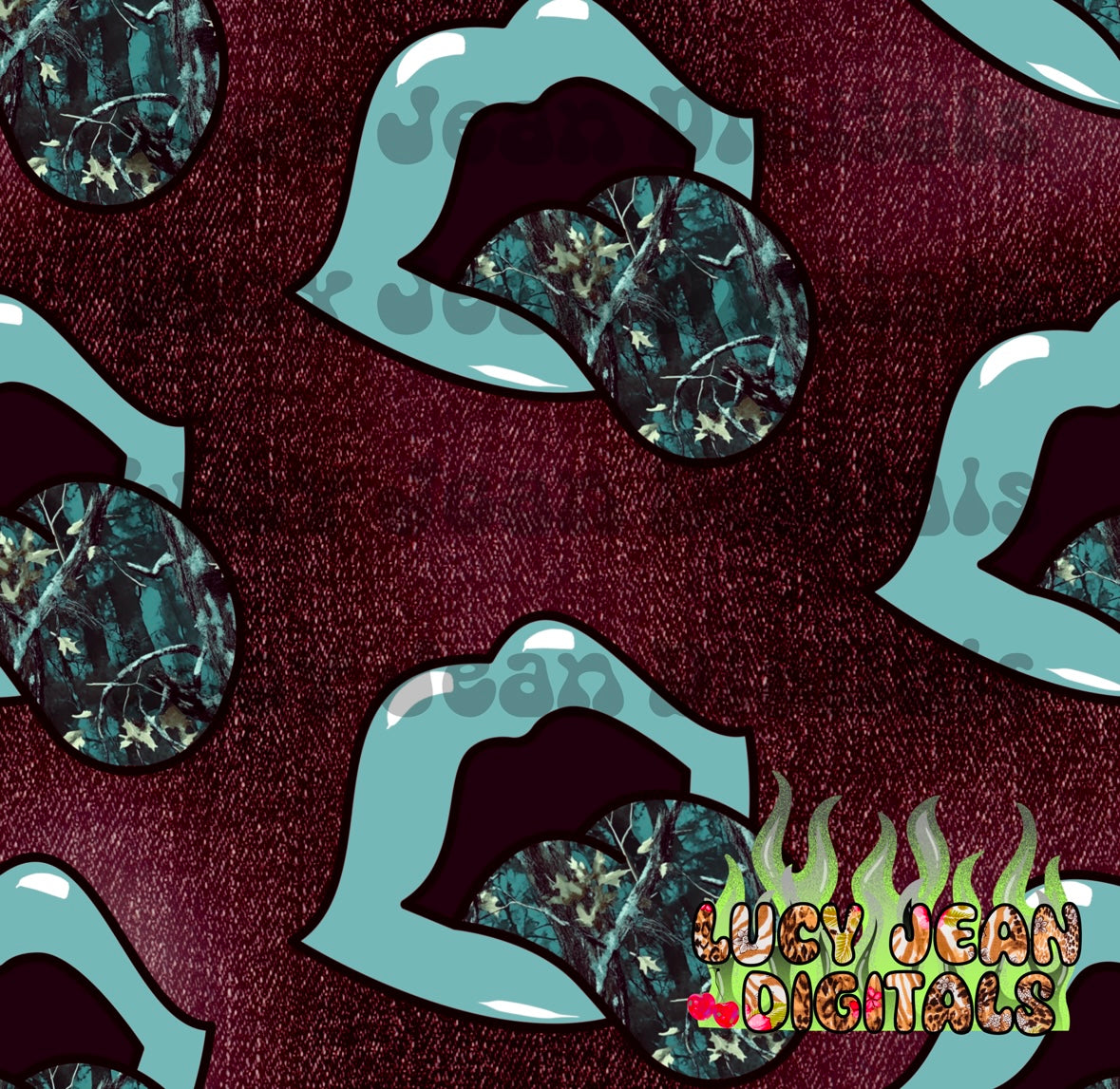 Distressed burgundy denim Camo Lips Seamless File