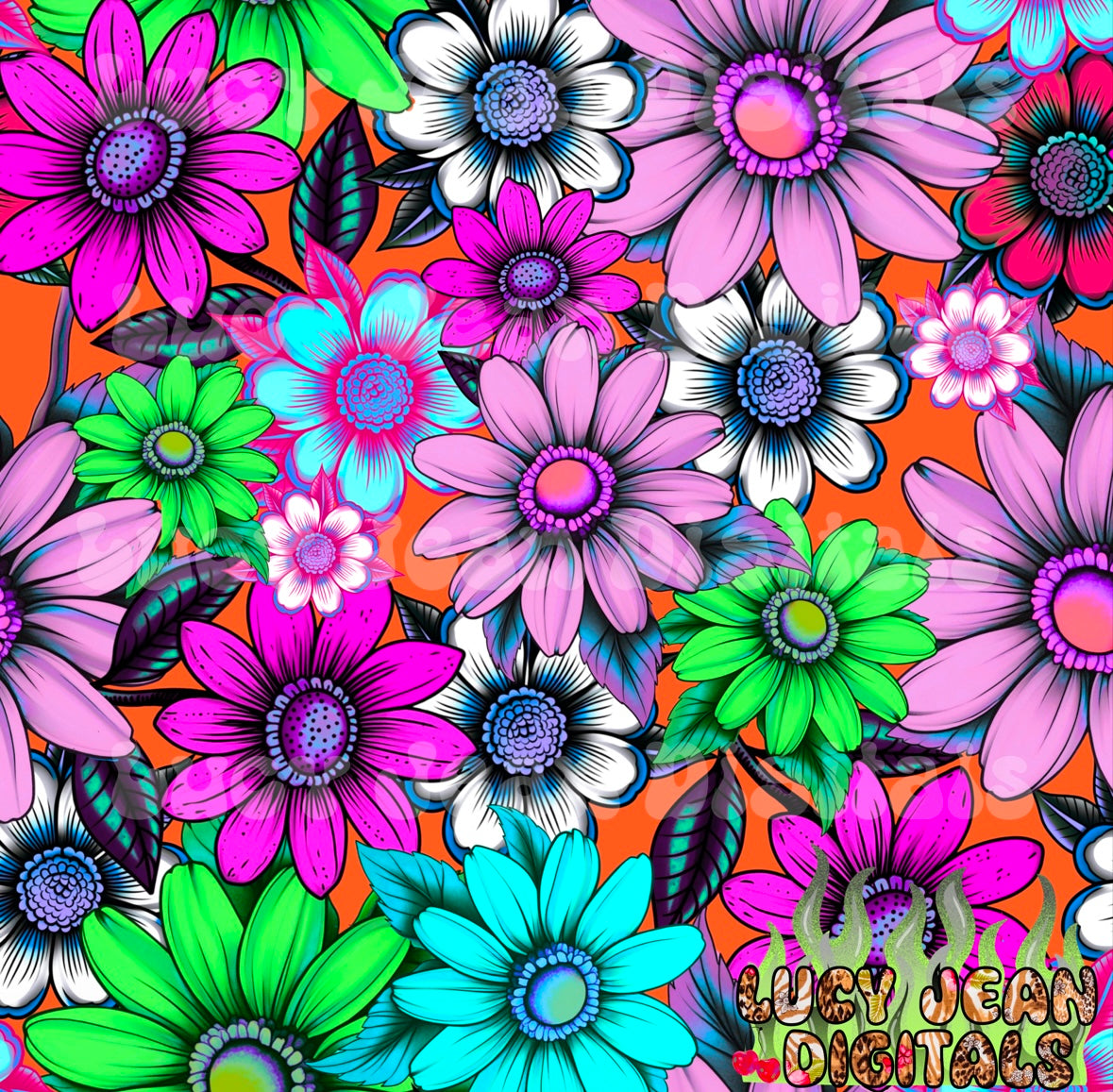 Bright Neon daisies Seamless File