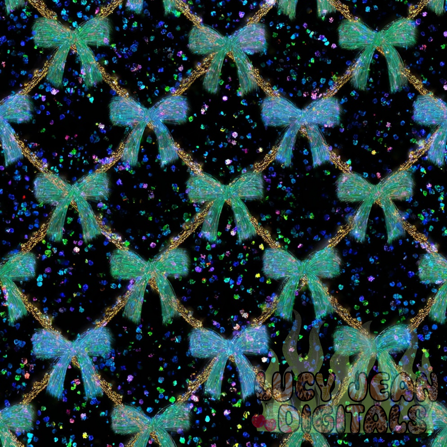 Blue/Green holographic glitter bows Seamless File