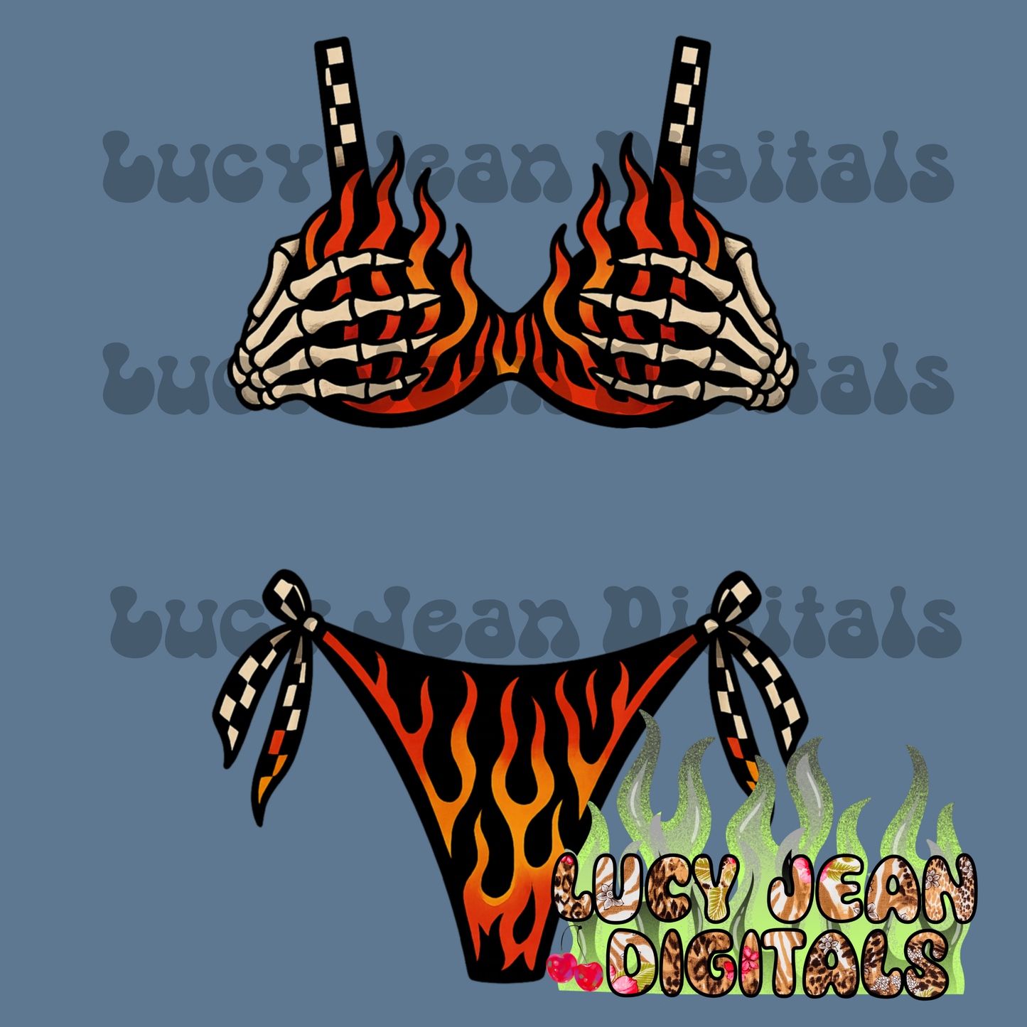 Skeleton and Flames Bikini PNG