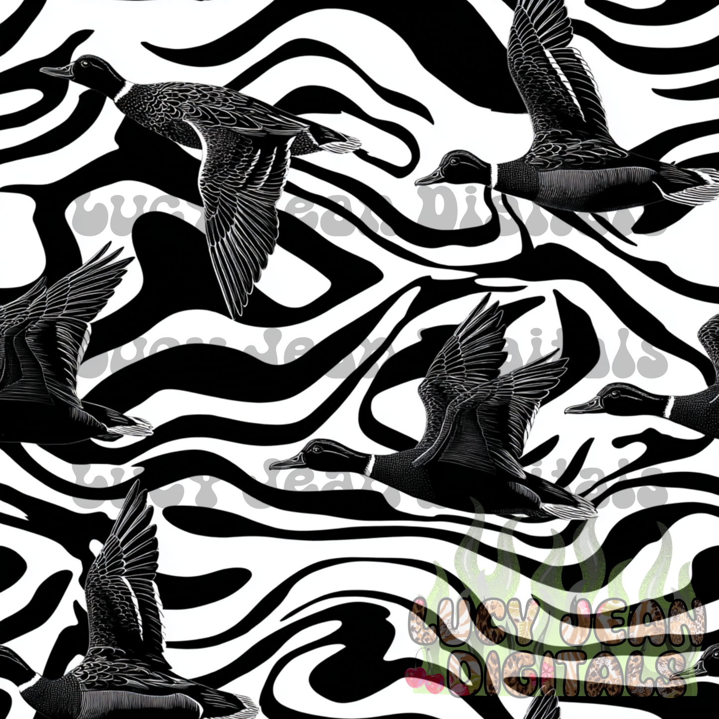 Trippy black and white mallards Seamless File