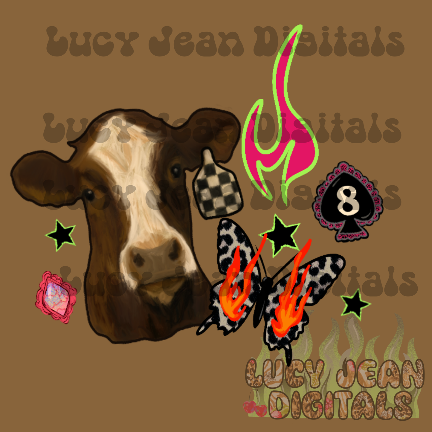 Bold Dopamine Cow PNG