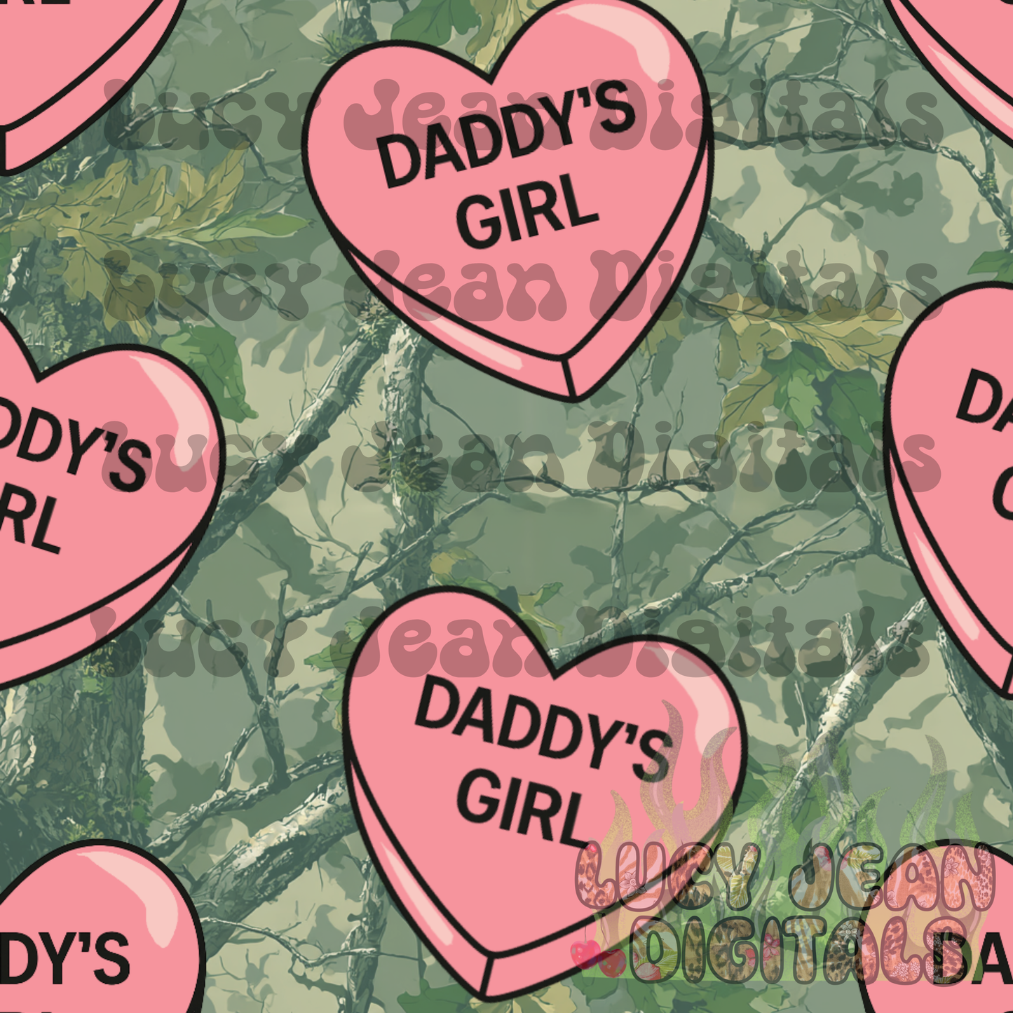 Daddy girl camo pink hearts Seamless File