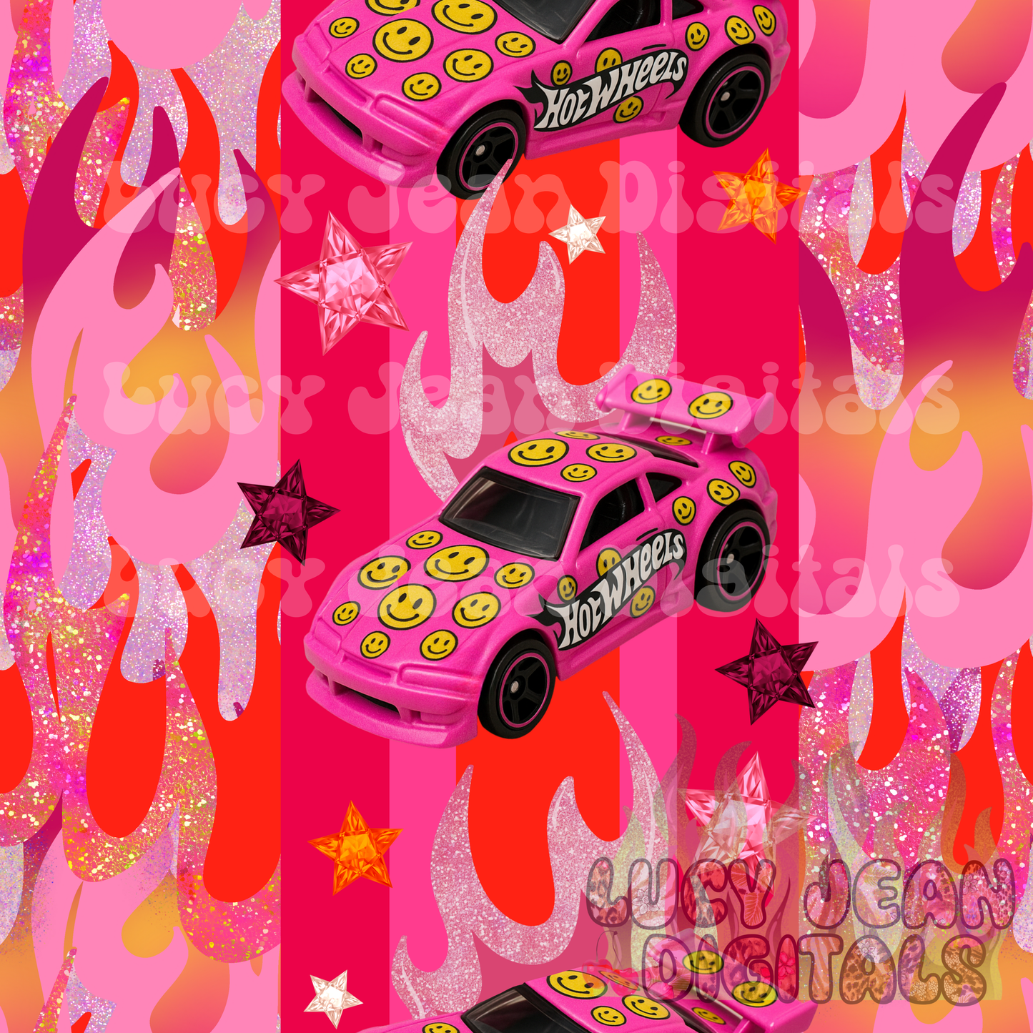 Pink flames toy car Seamless File