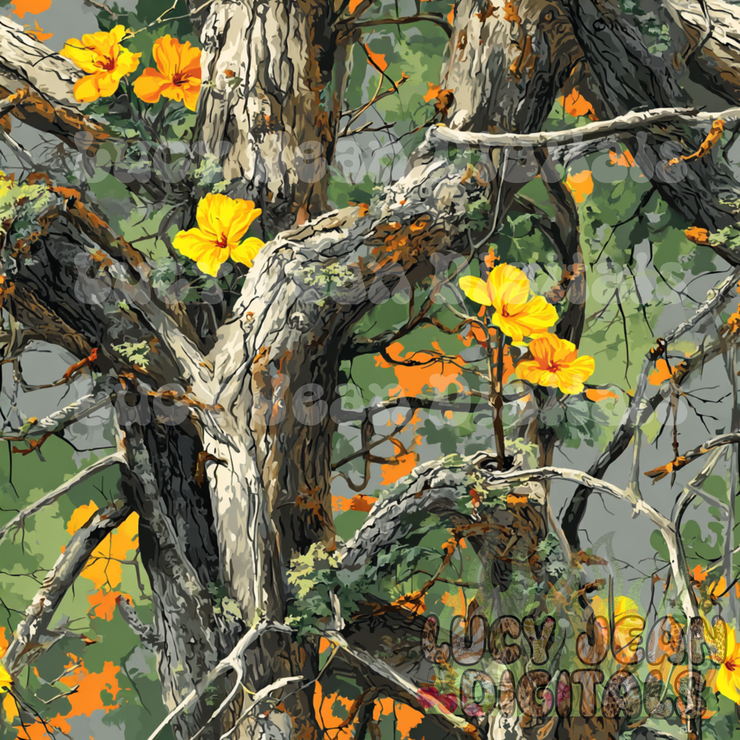 Camo with yellow flowers Seamless File -2026