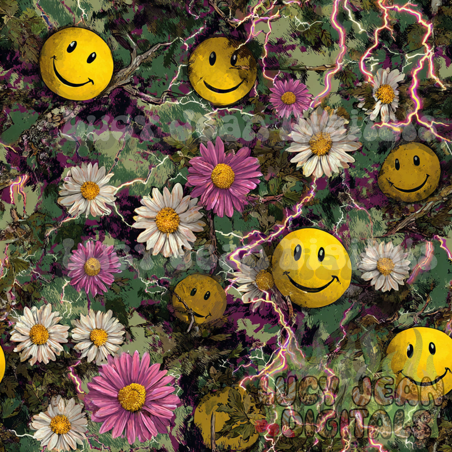 Smiley faces / lightening camo Seamless File -2026