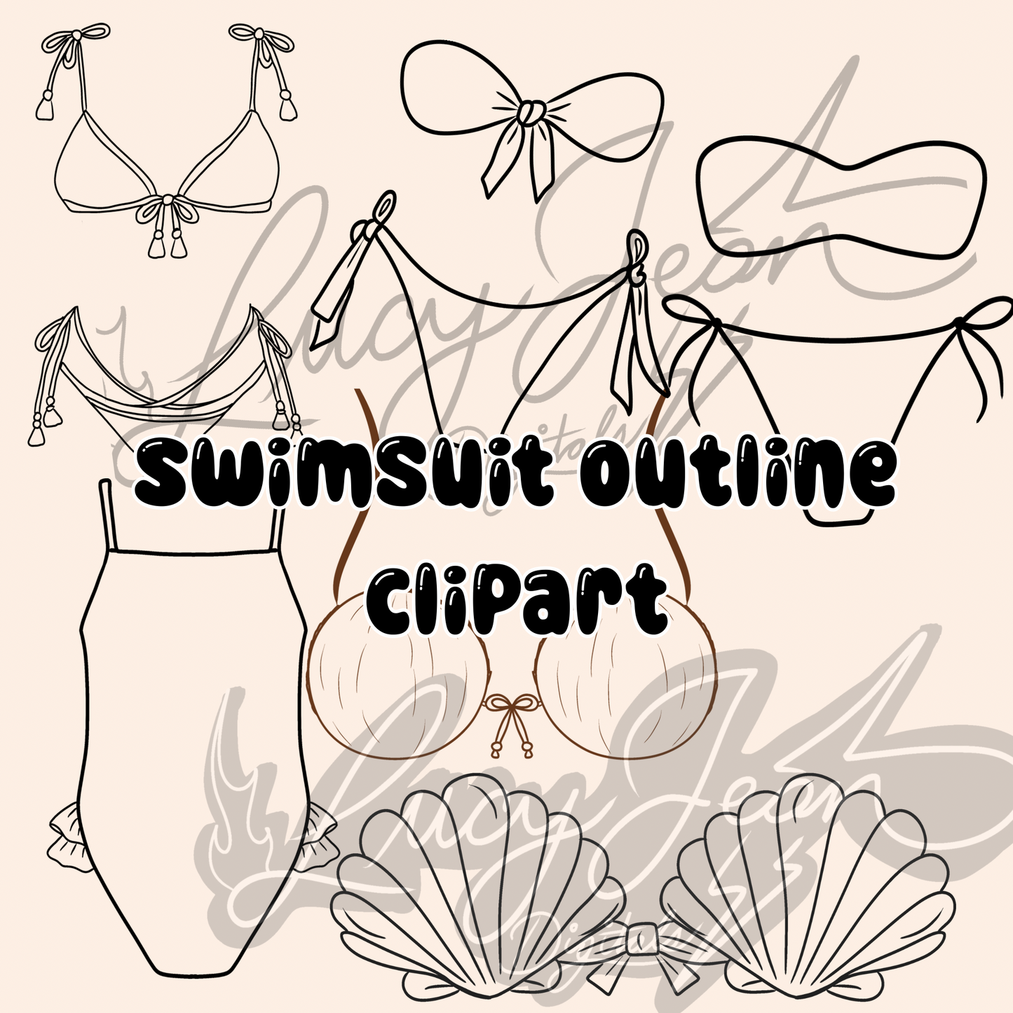 Bikini Clipart outline Bundle commercial use