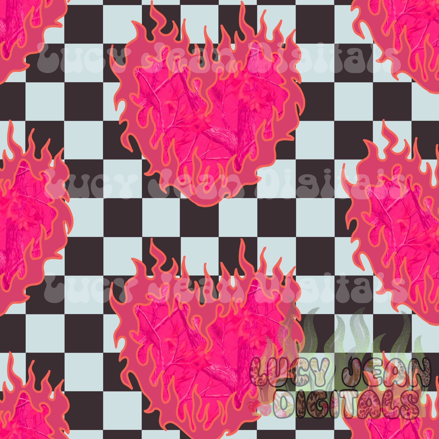 Pink Camo Flame Heart Checkered Seamless File