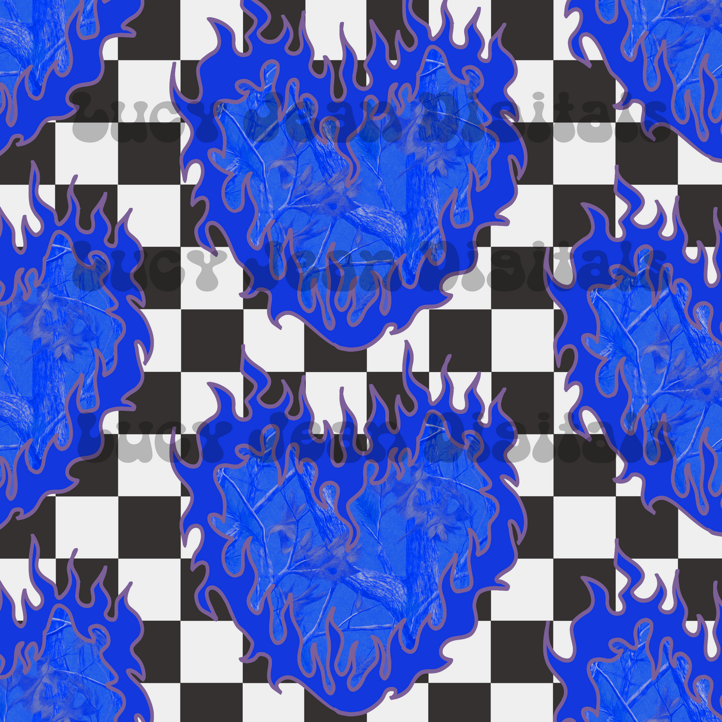 Blue Camo Flame Heart Checkered Seamless File
