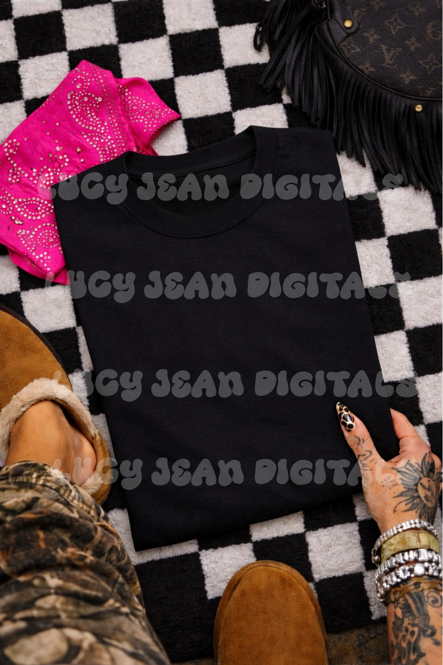 Black tshirt pink bandana Mock up