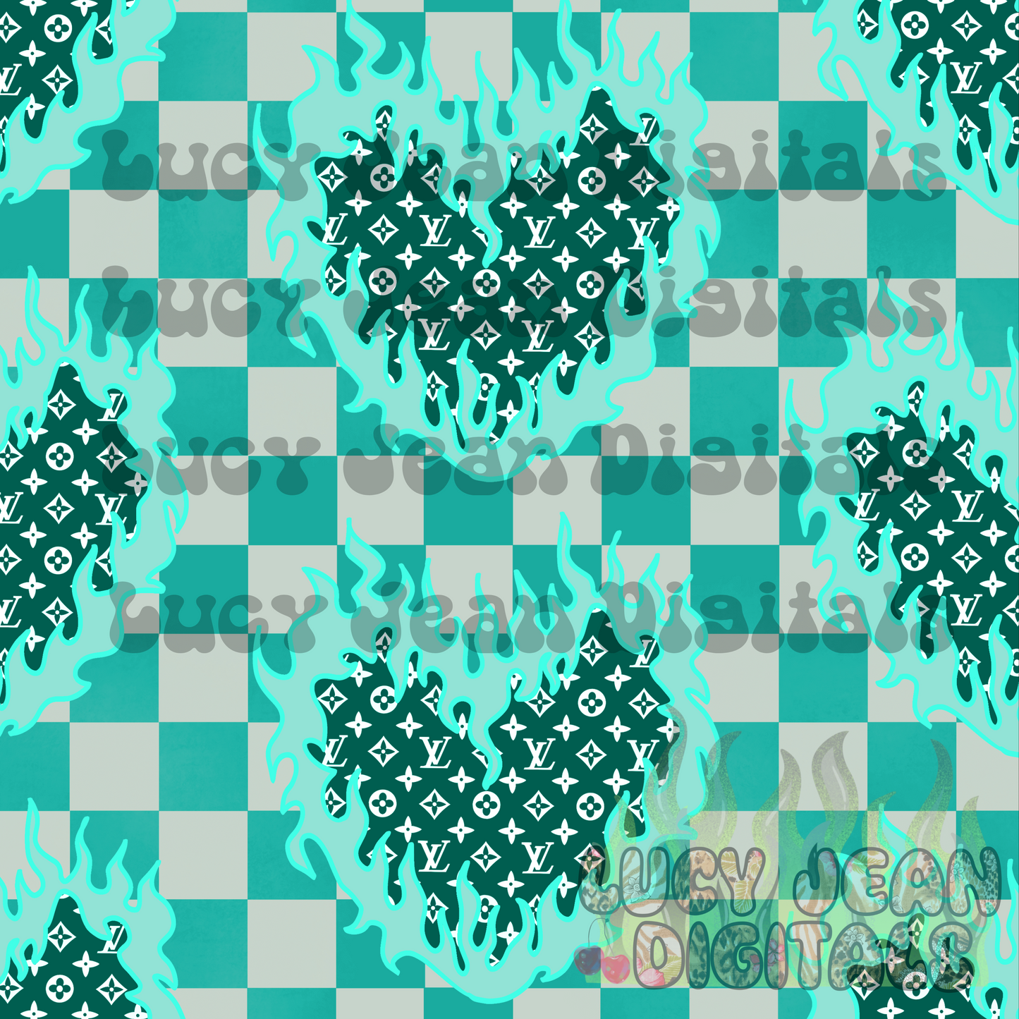 Boujee turquoise Flame Checkered Seamless File