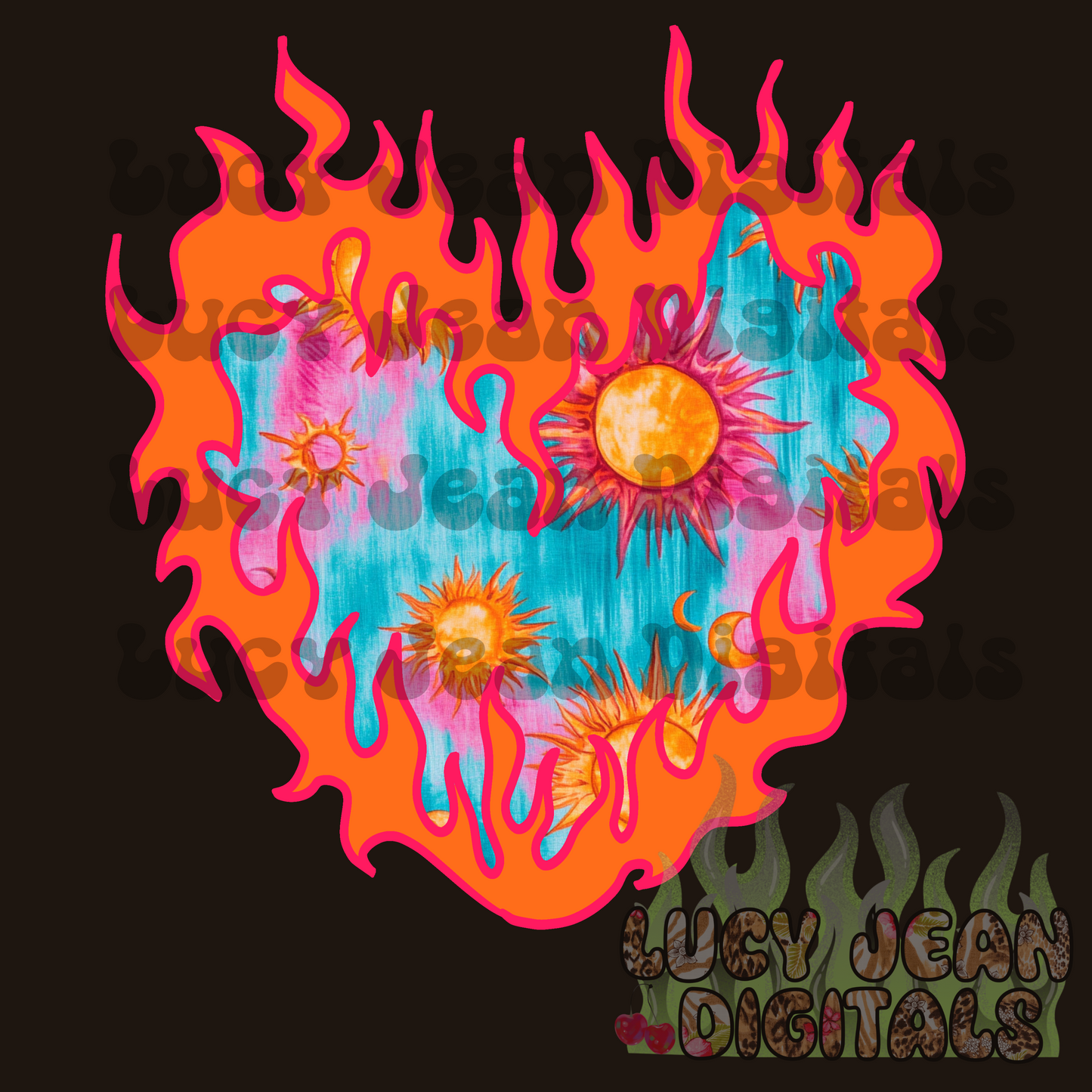 Groovy Flame Heart PNG