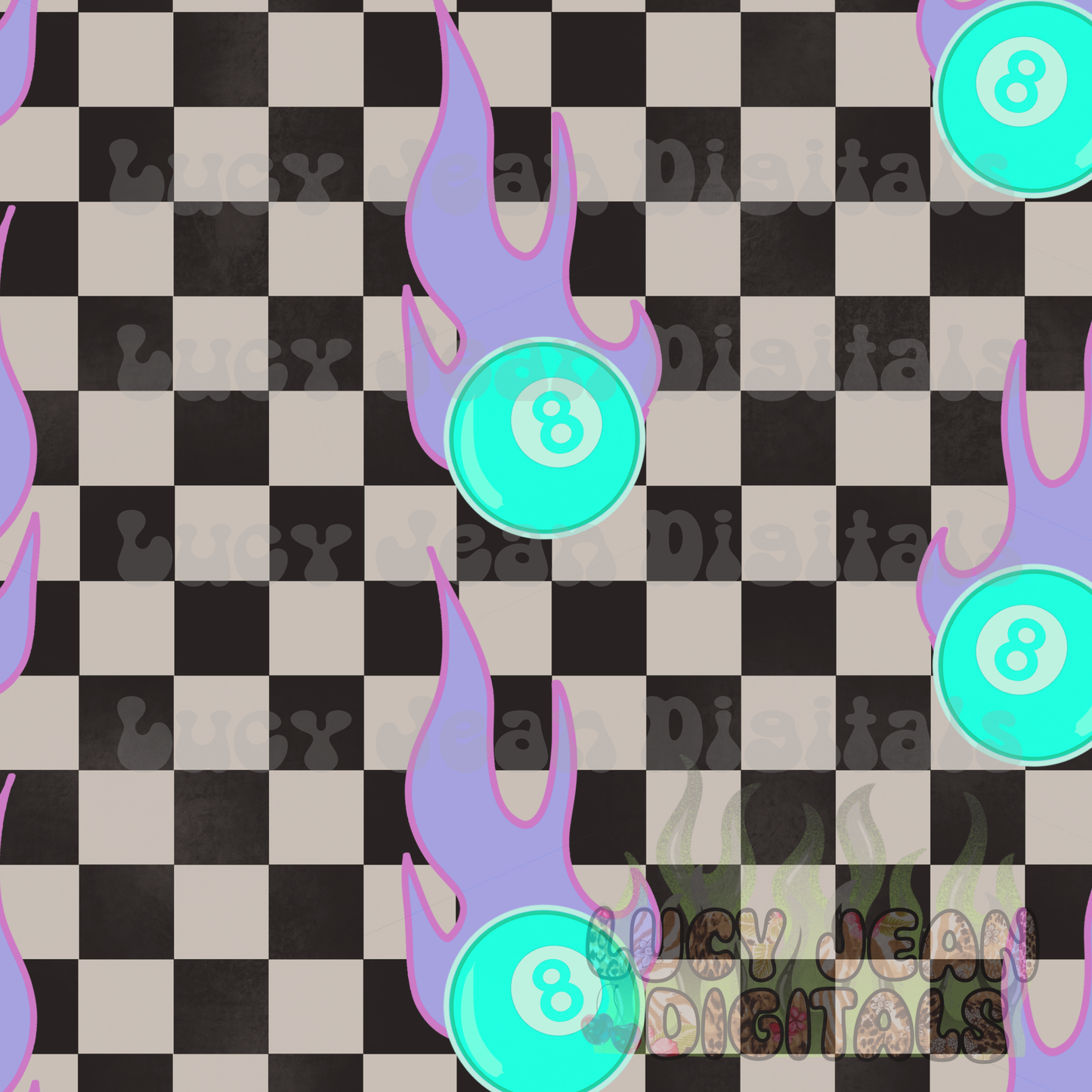 Checkered 8balls flames Seamless File