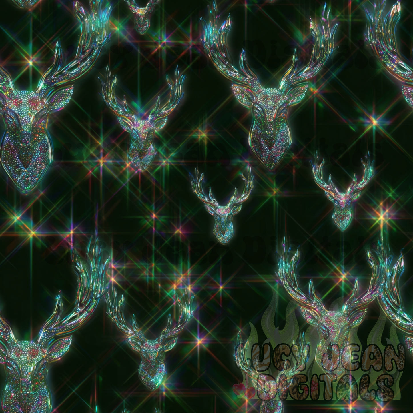 Sparkle green Holographic Deer Seamless File