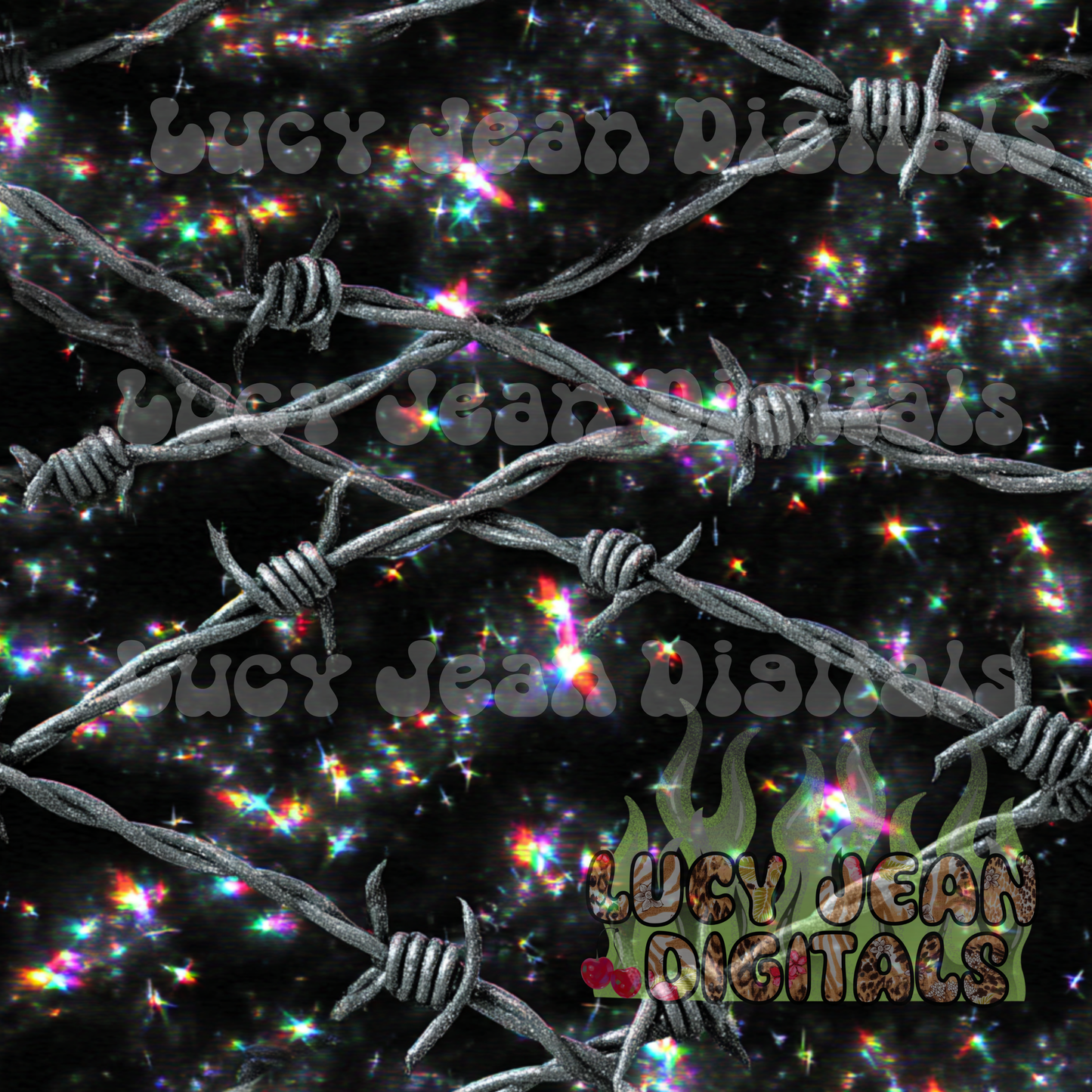 Black Holographic sparkle Barbed Wire Seamless File