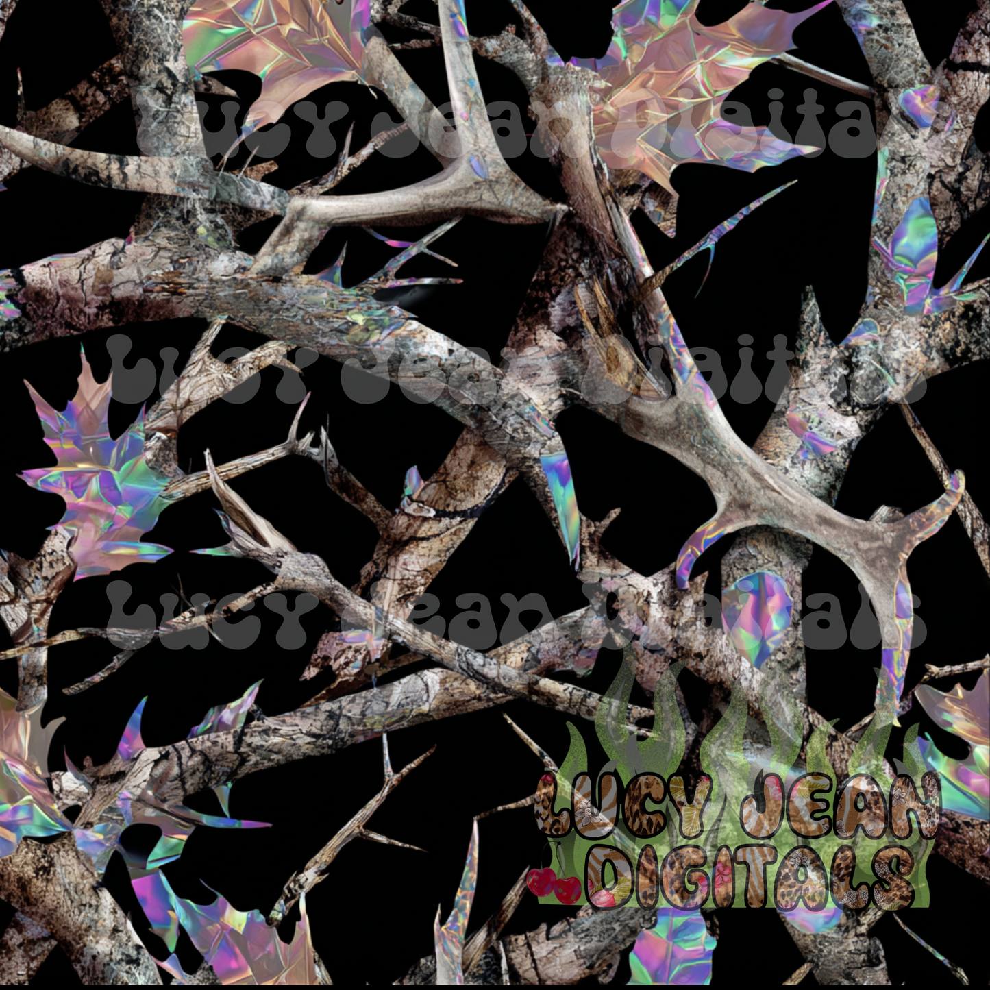 Black Holographic Branches Camo Seamless File