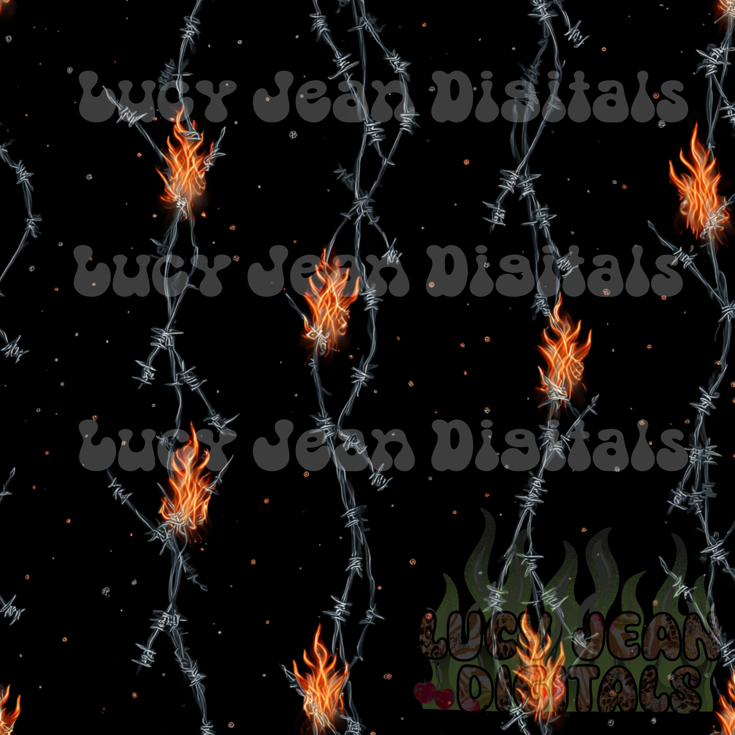 Black Flames and Barbed Wire Seamless File