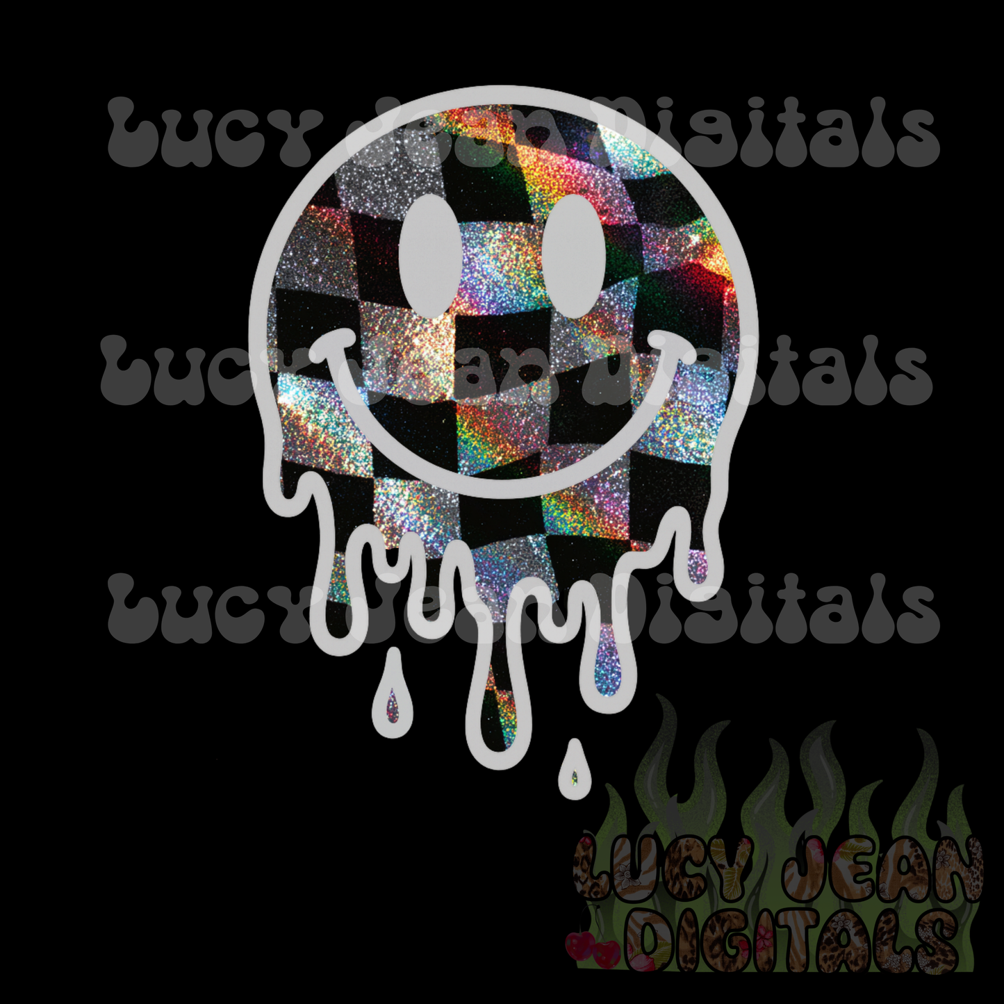 OG Holographic checkered Smiley PNG