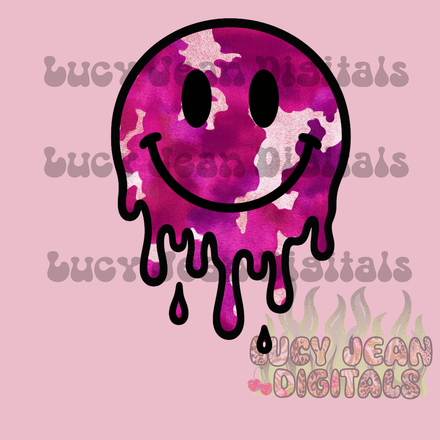 Dark Pink Holographic Cow Hide Smiley PNG