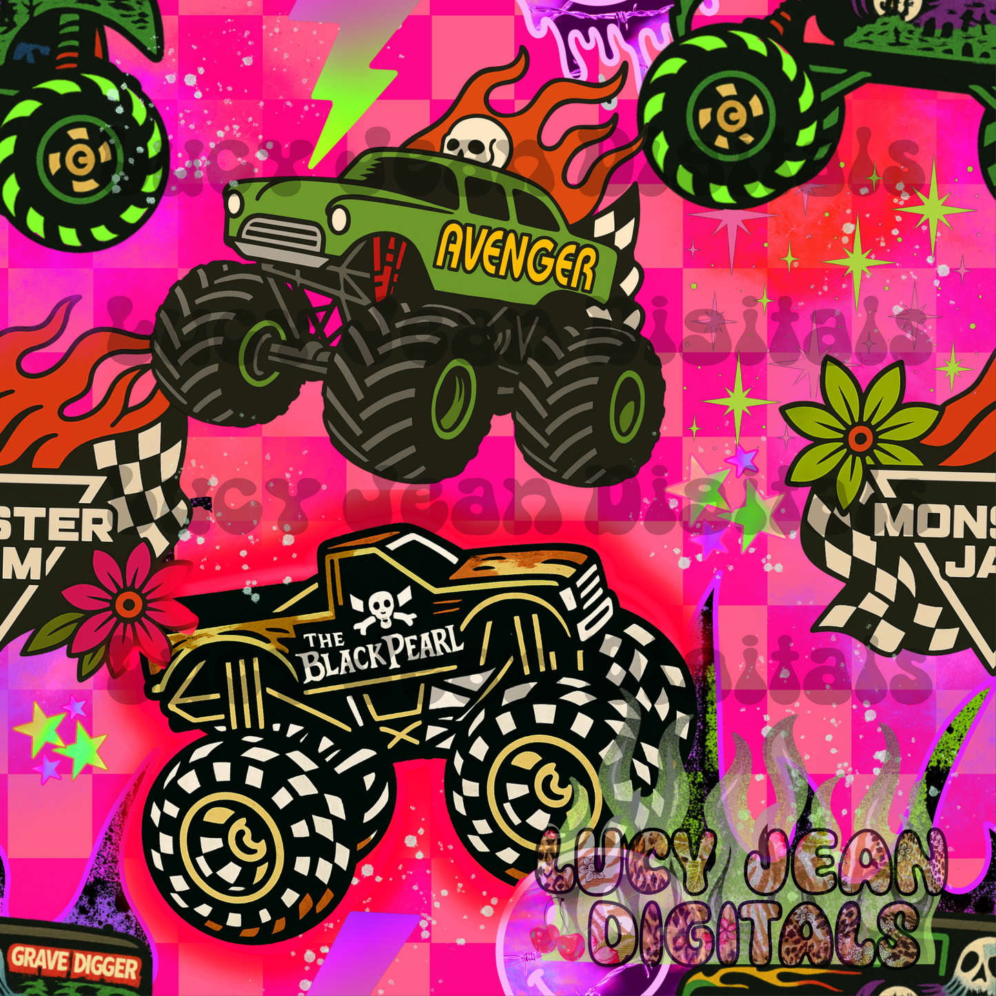 Monster Trucks Pink Seamless File