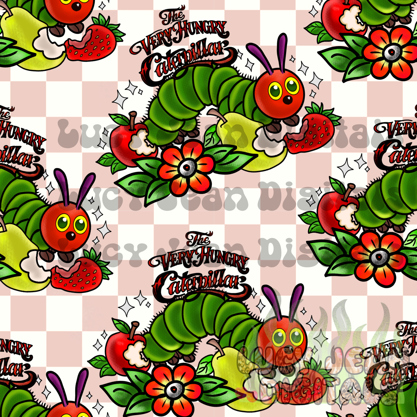 Traditional tattoo caterpillar book Seamless File- 2026