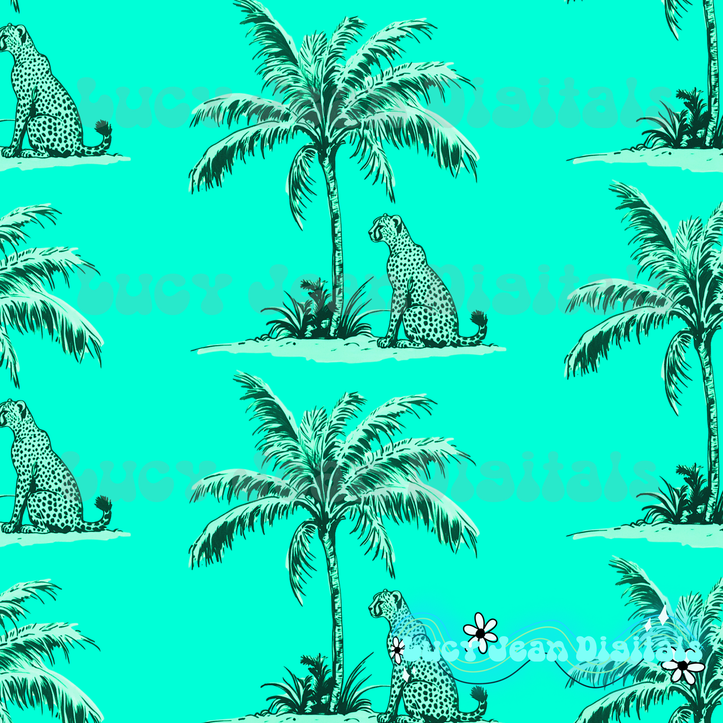 Blue cheetah Palm tree Seamless File
