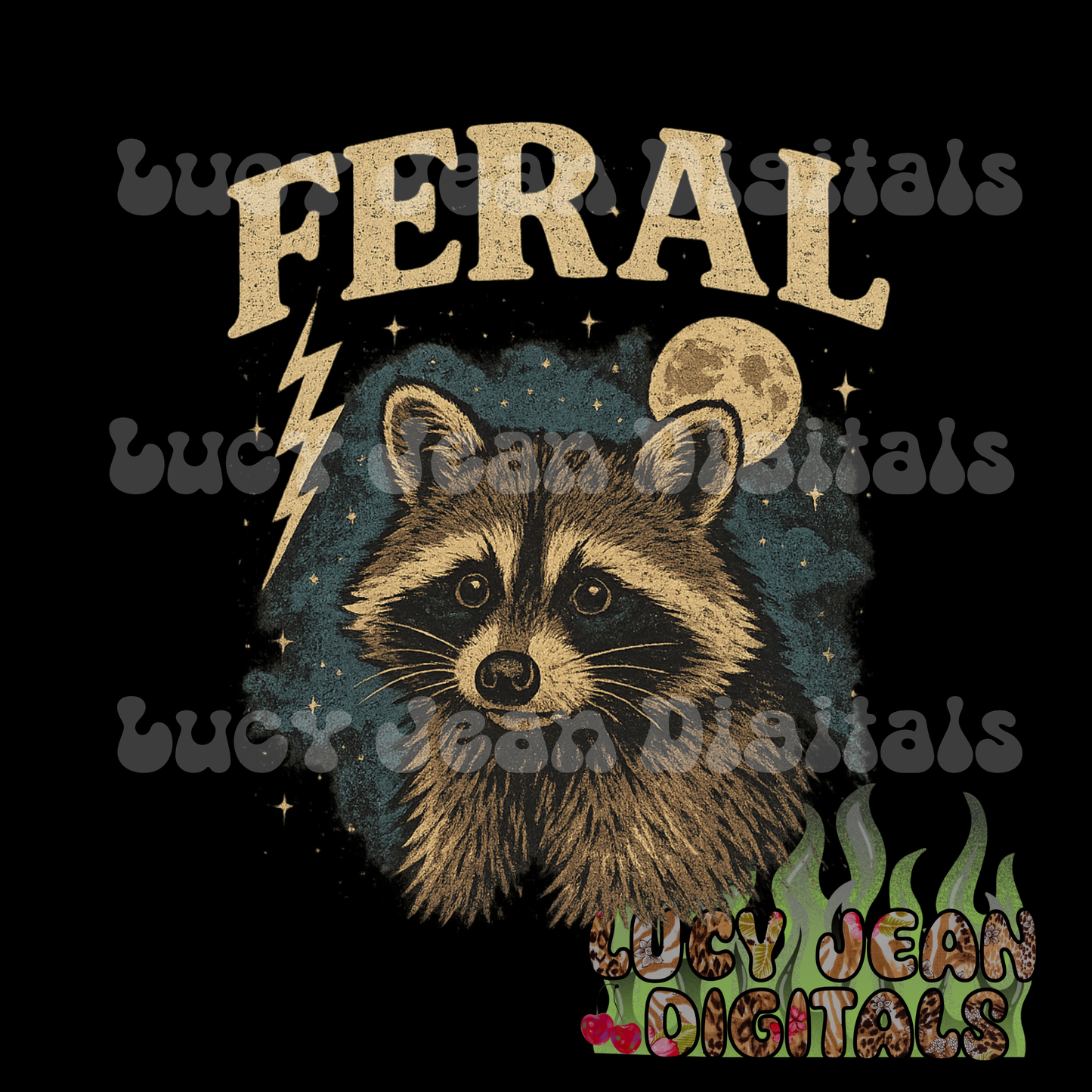 Vintage Feral Raccoon PNG