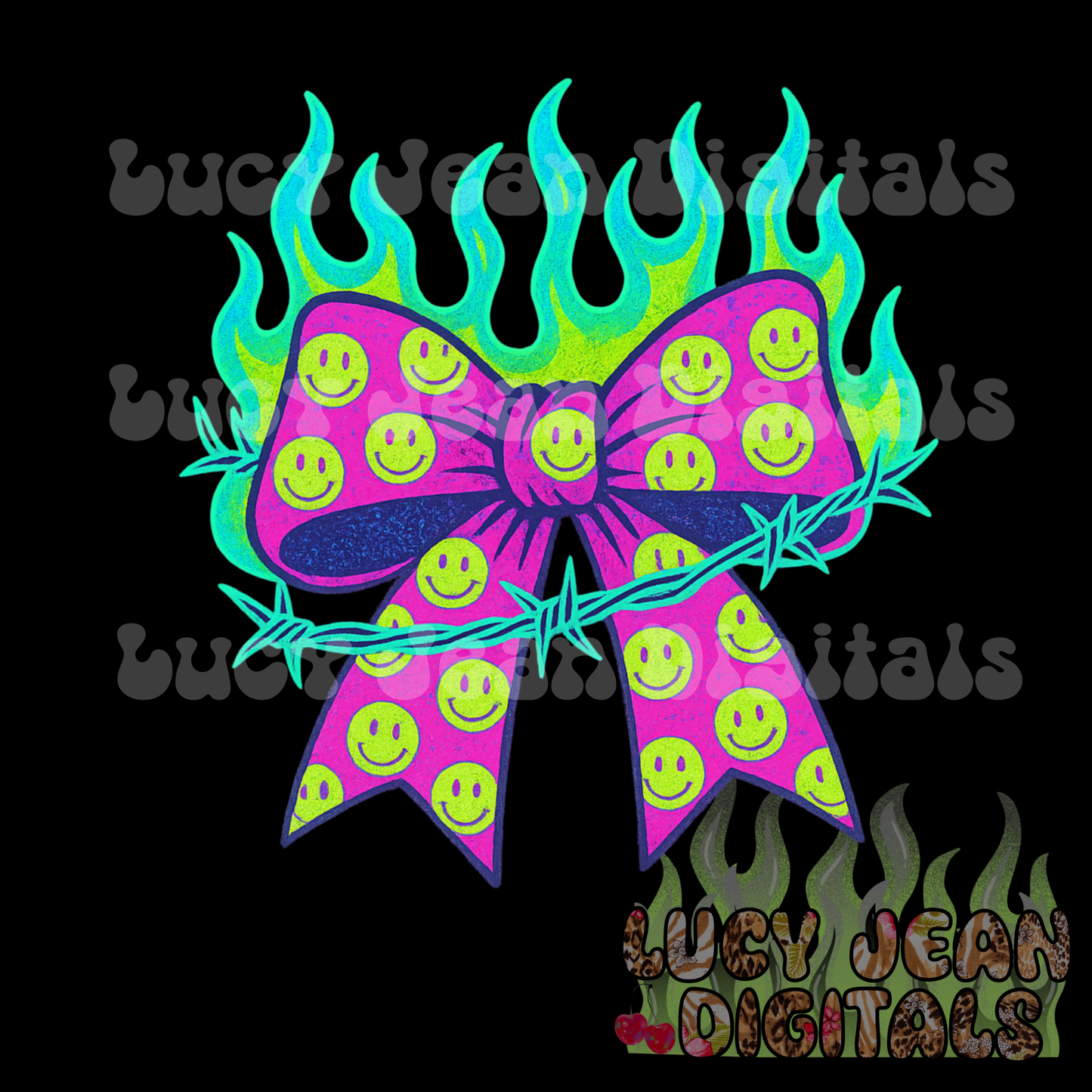 Neon Grunge Smiley Bow PNG