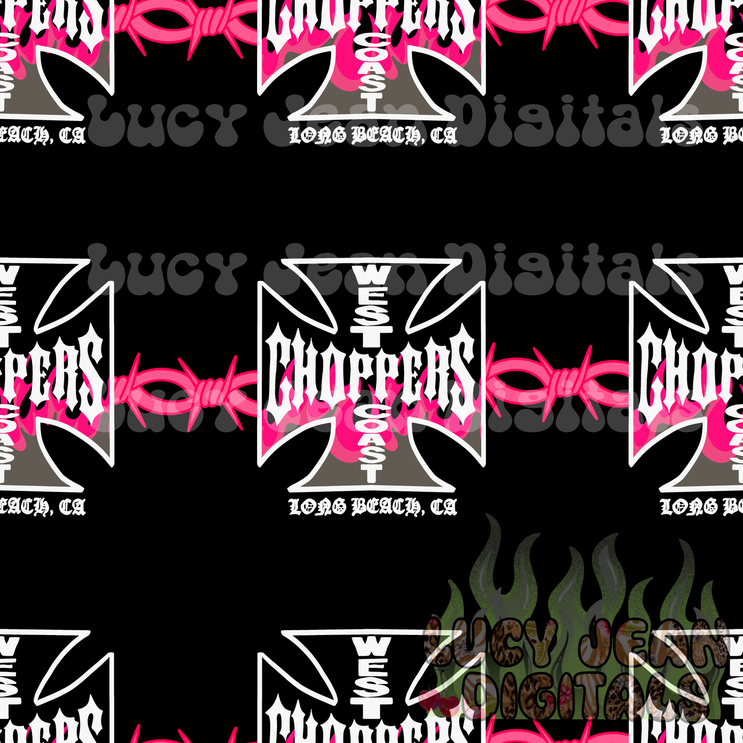 WC choppers motorcycle pink barbed wire Seamless File- 2026