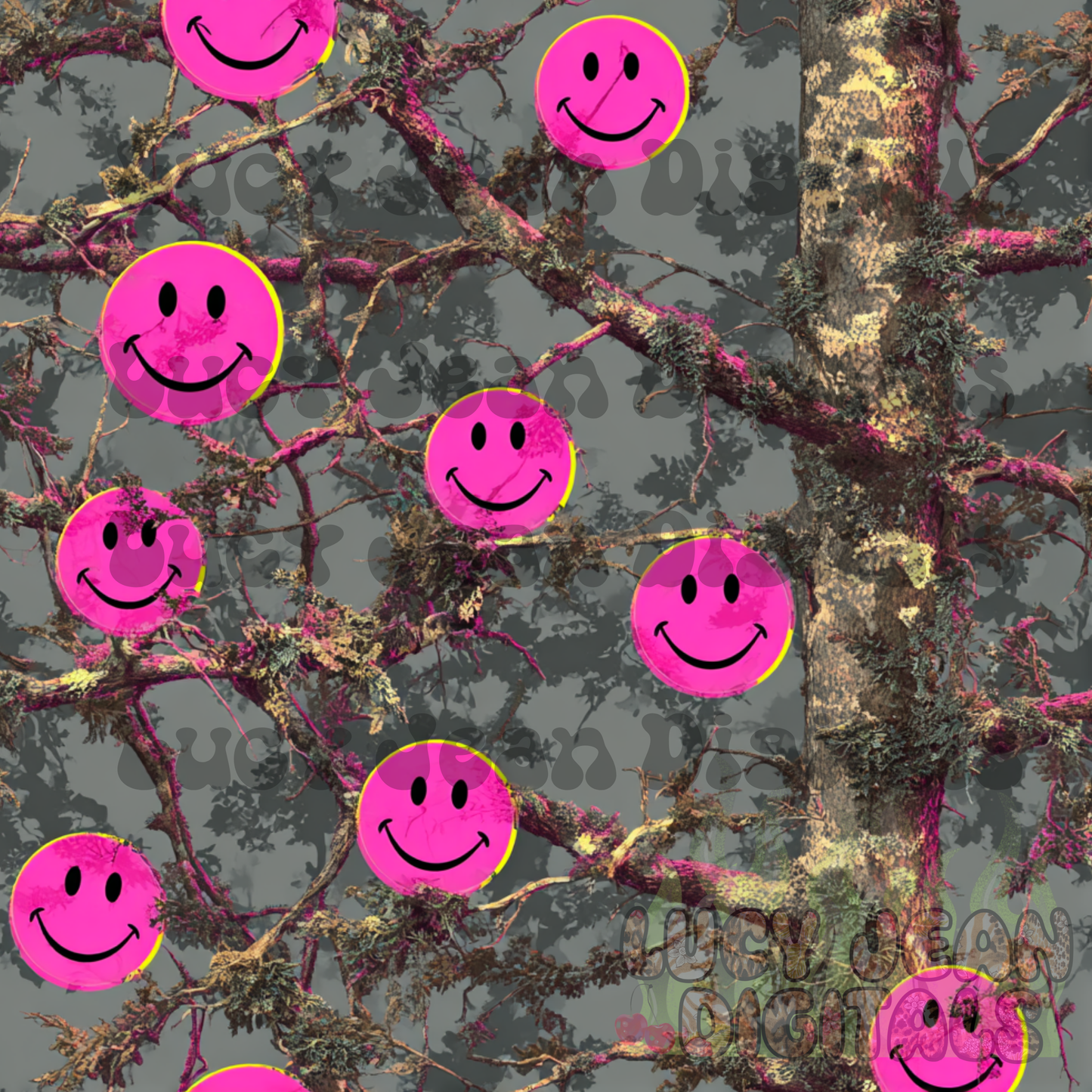 Pink Smiley grey camo Seamless File
