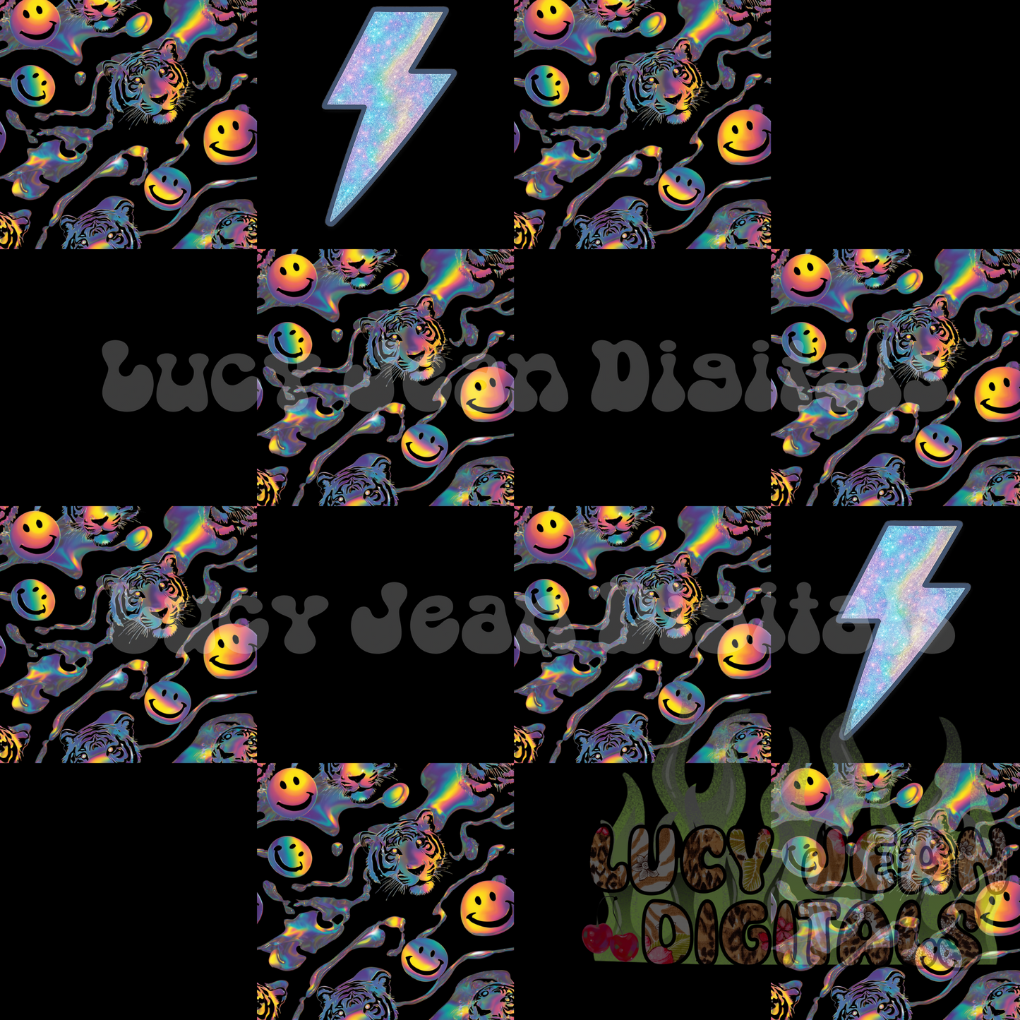 holographic checkered tiger Seamless File