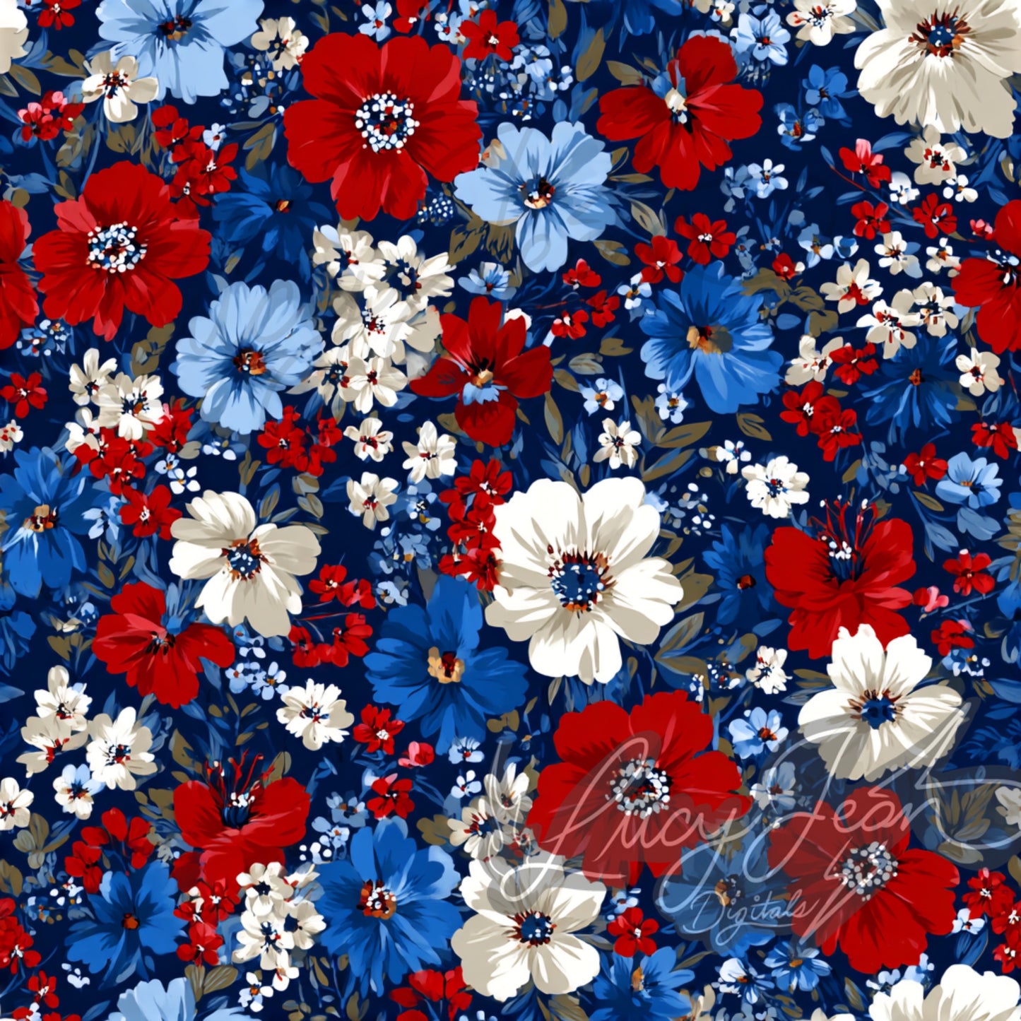 Red white and blue vintage floral Seamless File- 2026