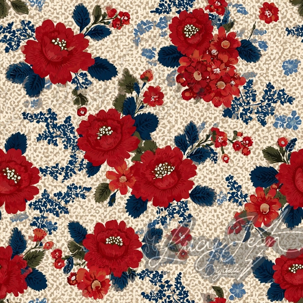 Red white and blue vintage lace floral Seamless File- 2026