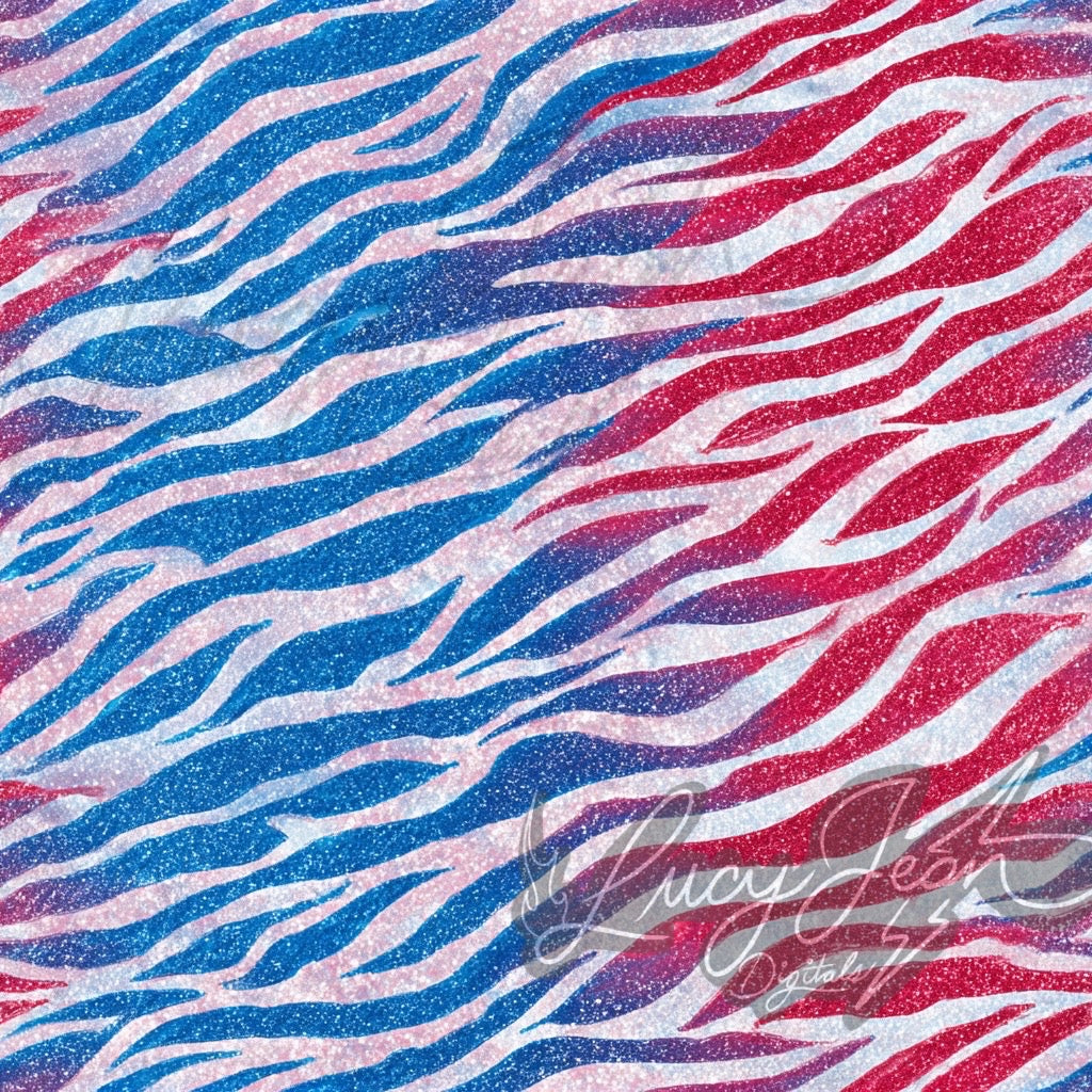 Red white blue glitter zebra Seamless File- 2026