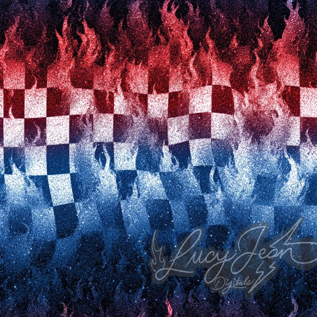 Red white and blue checkered flames Seamless File- 2026
