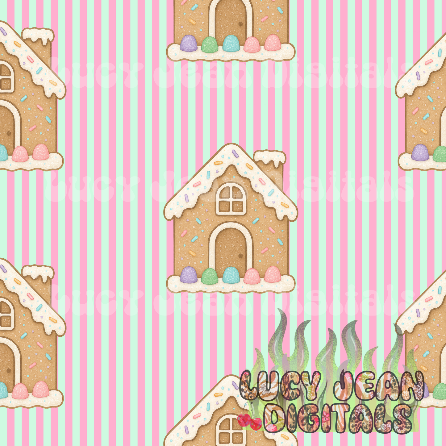 Pink gingerbread stripes Christmas Seamless File