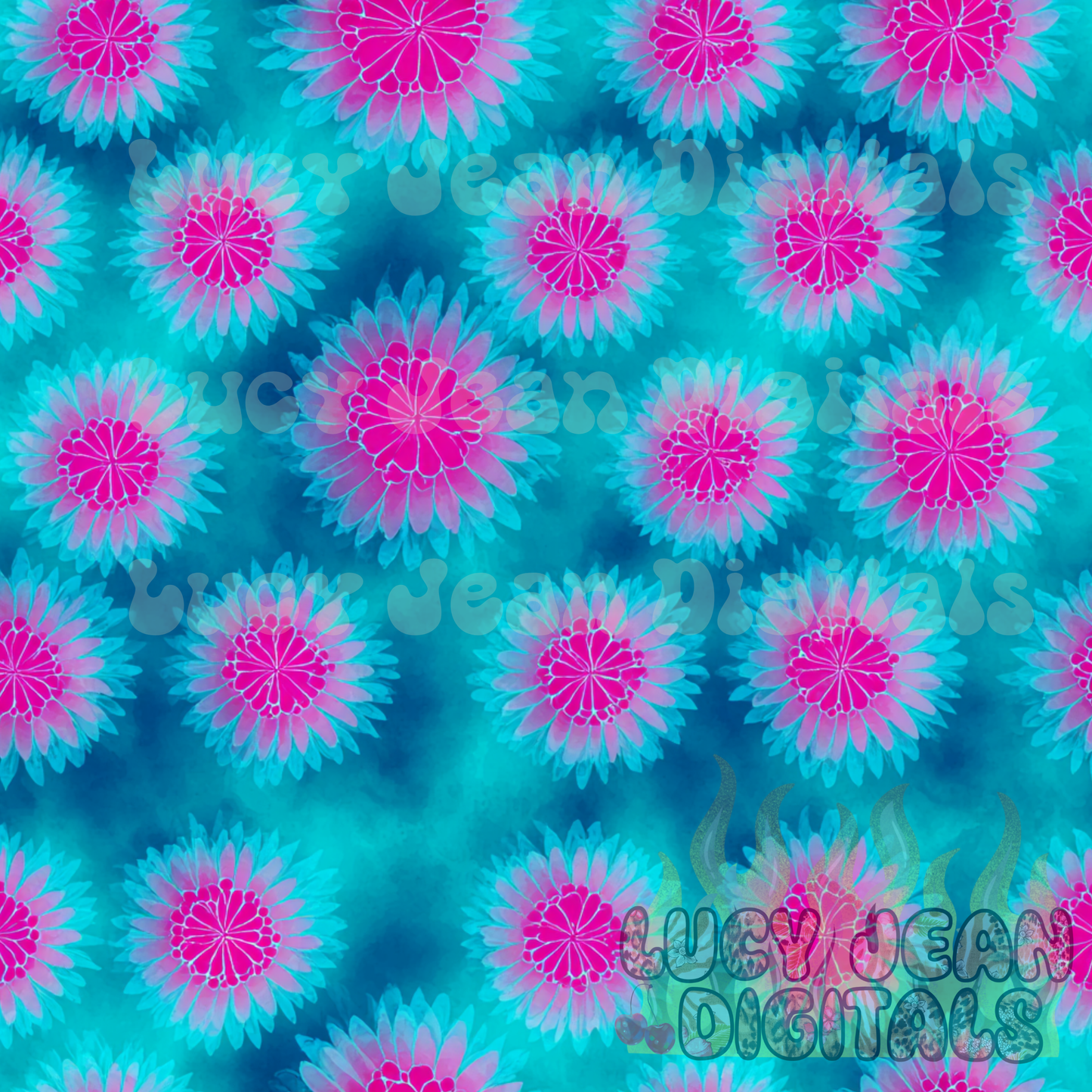 Pink ombre blue tie dye flowers Seamless File- 2026