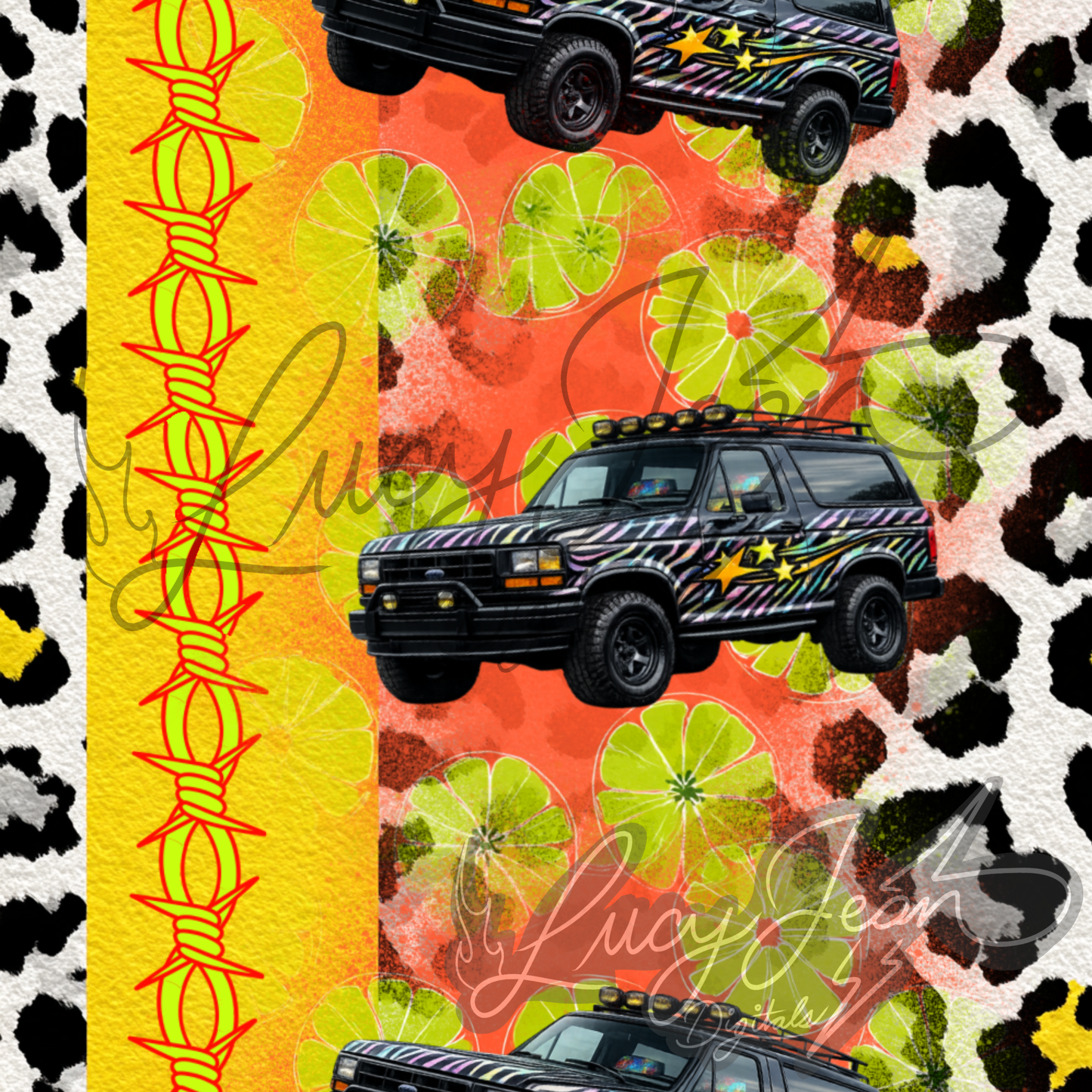 Neon F Truck in orange yellow cheetah Seamless File- 2026