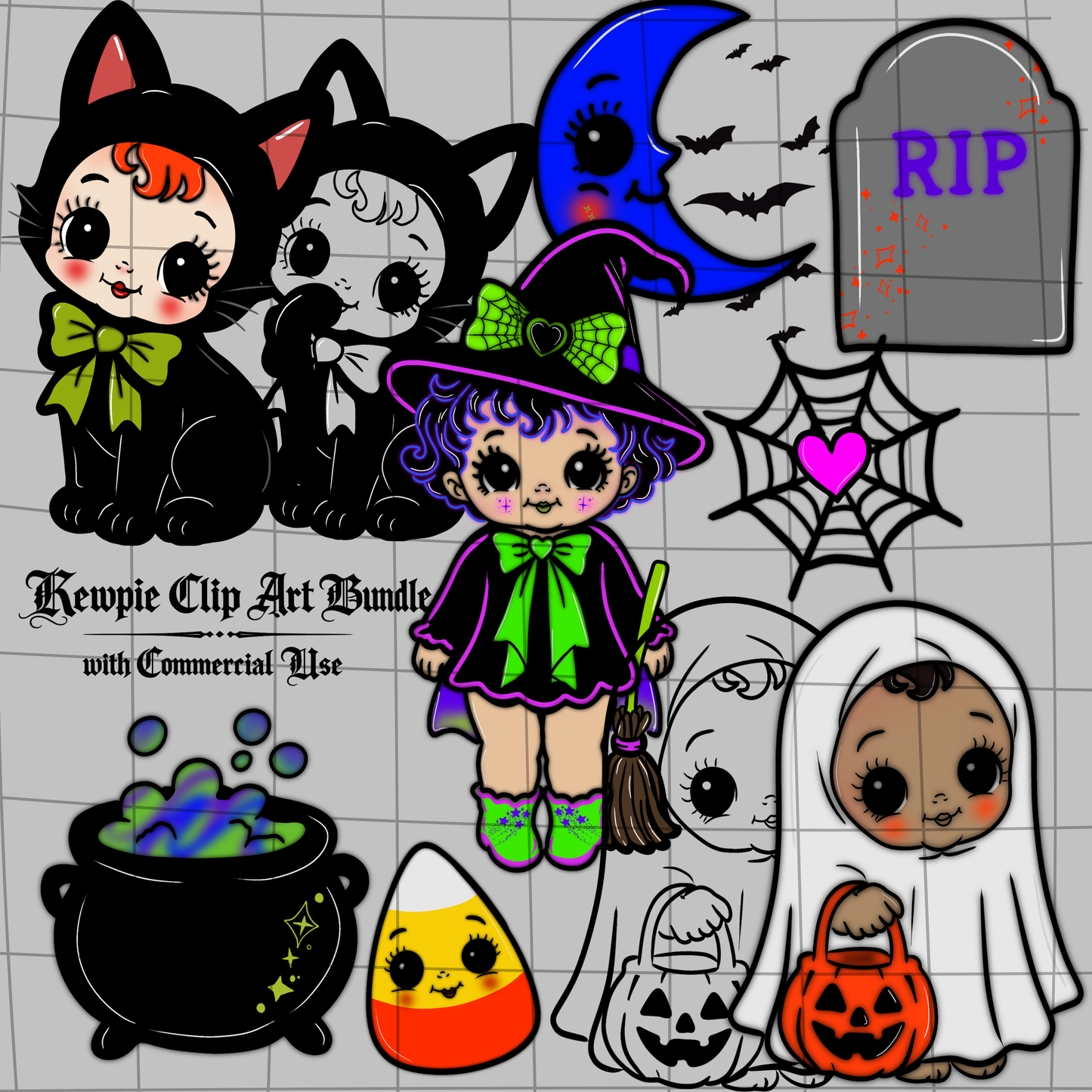 Kewpie Halloween Clipart Bundle commercial use