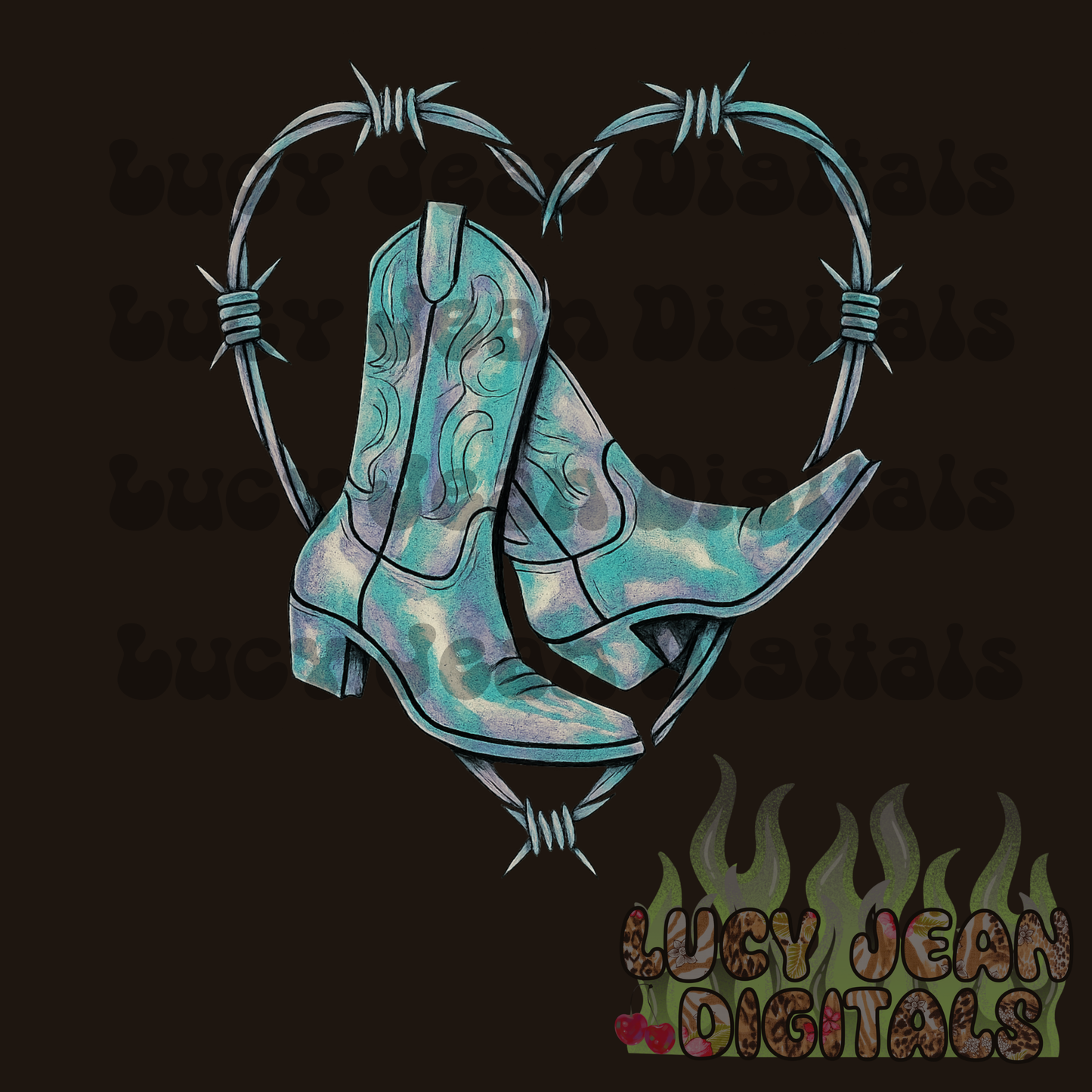 Holographic Barbed Wire Cowgirl boots PNG