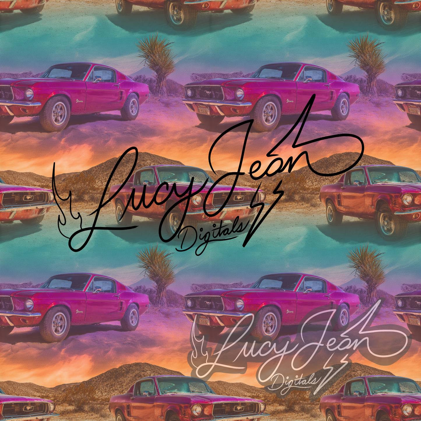 Pink car desert Seamless File- 2026