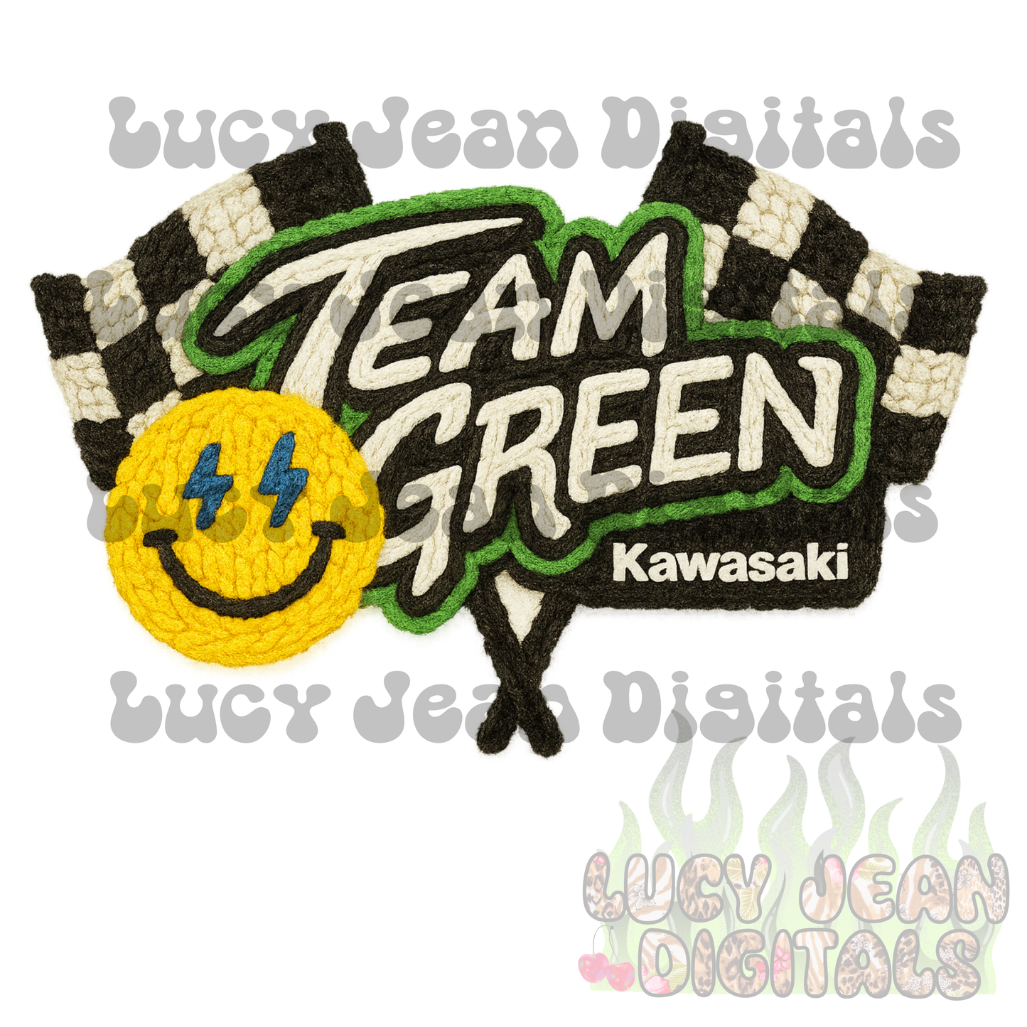 Green dirtbike crochet PNG